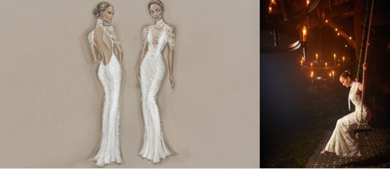 The brid's second dress featured a cascading string of pearls. Photo / On The JLo
