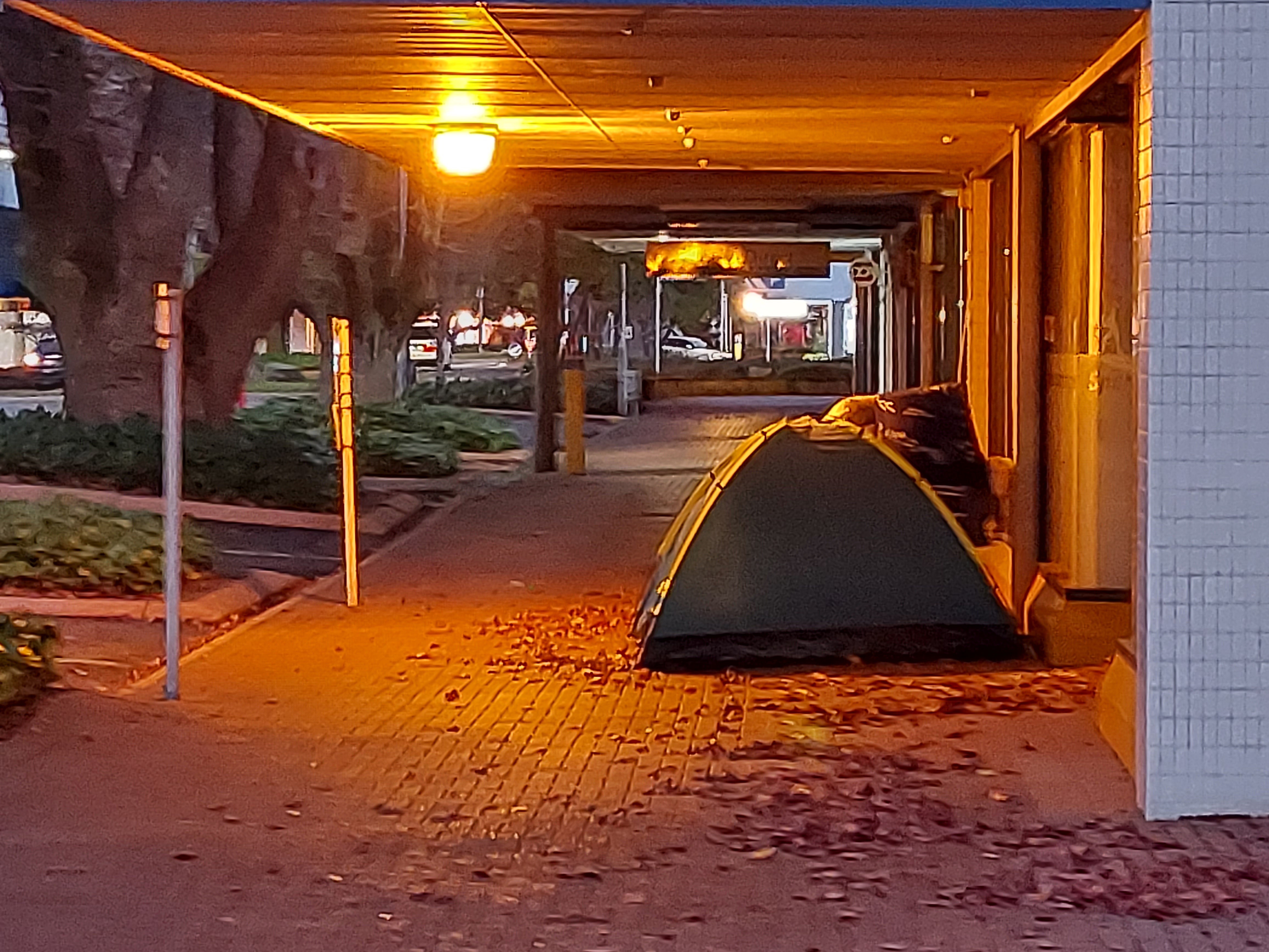 A Rotorua inner-city worker took this photograph of a tent on Amohia St this week.