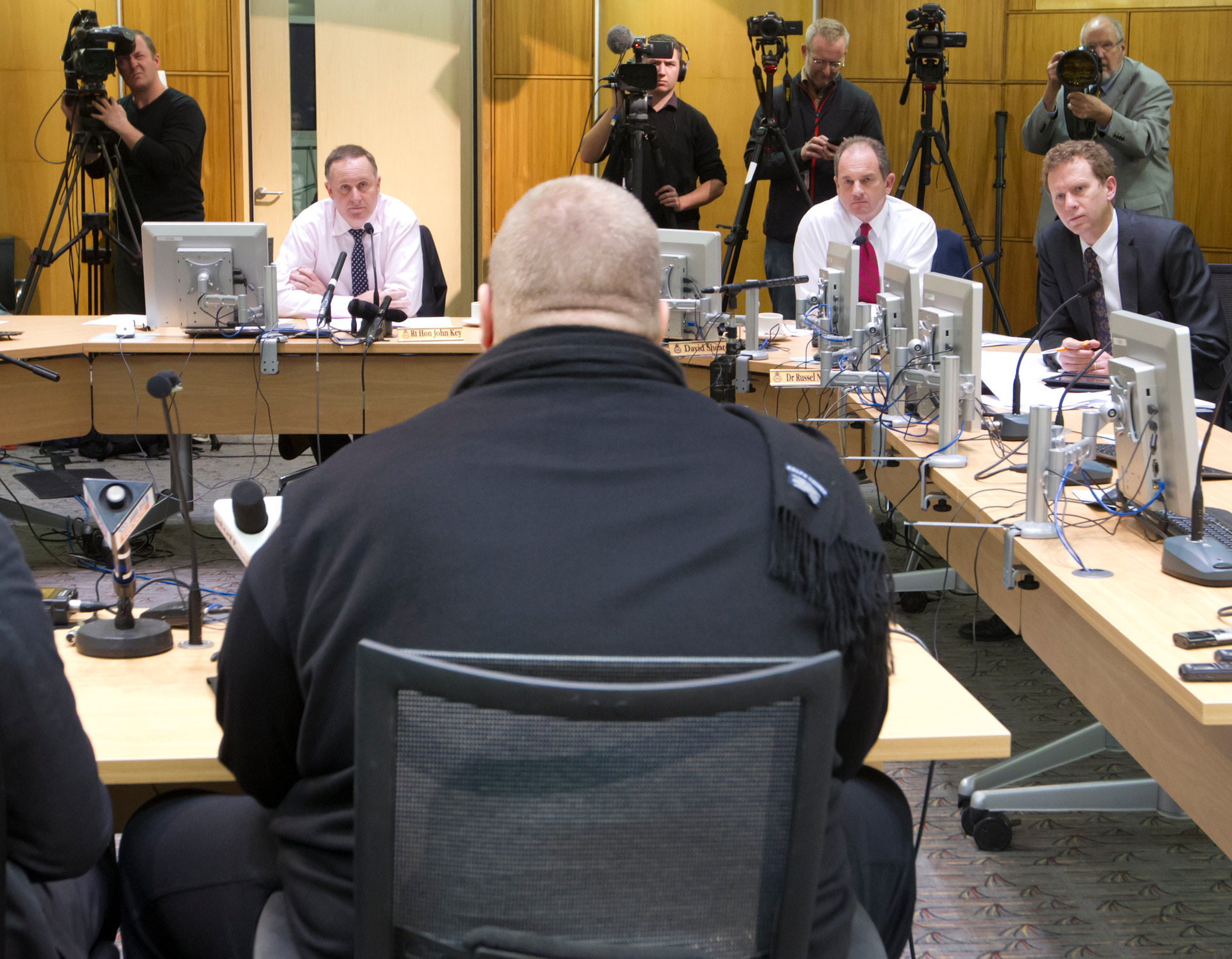 Kim Dotcom making his submissions to the Intelligence and Security select committee at a hearing into the GCSB in 2013. Photo / Mark Mitchell