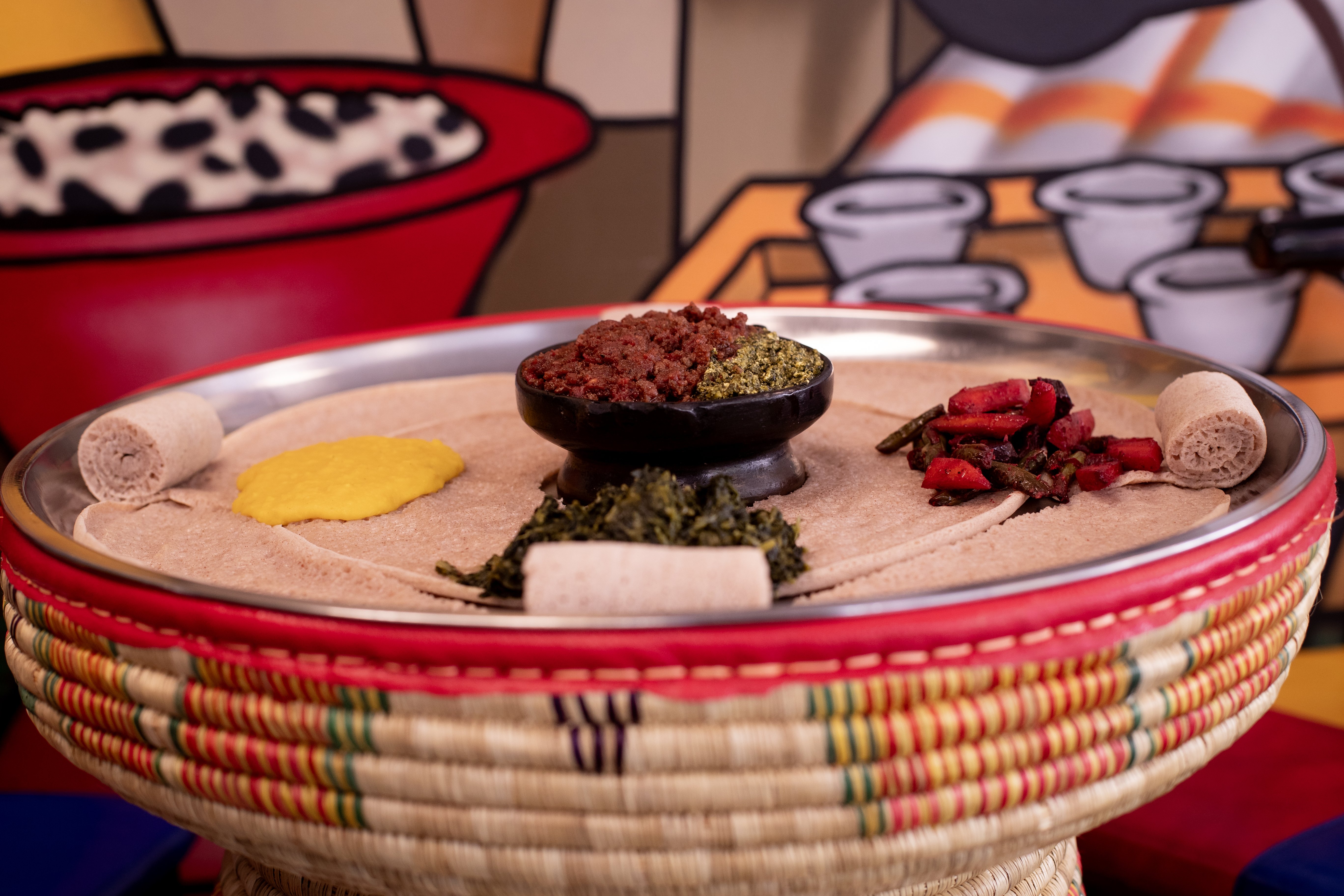 Gojo's Ethiopian kitfo (lightly cooked ground beef) served with injera (flatbread). Photo / Dean Purcell