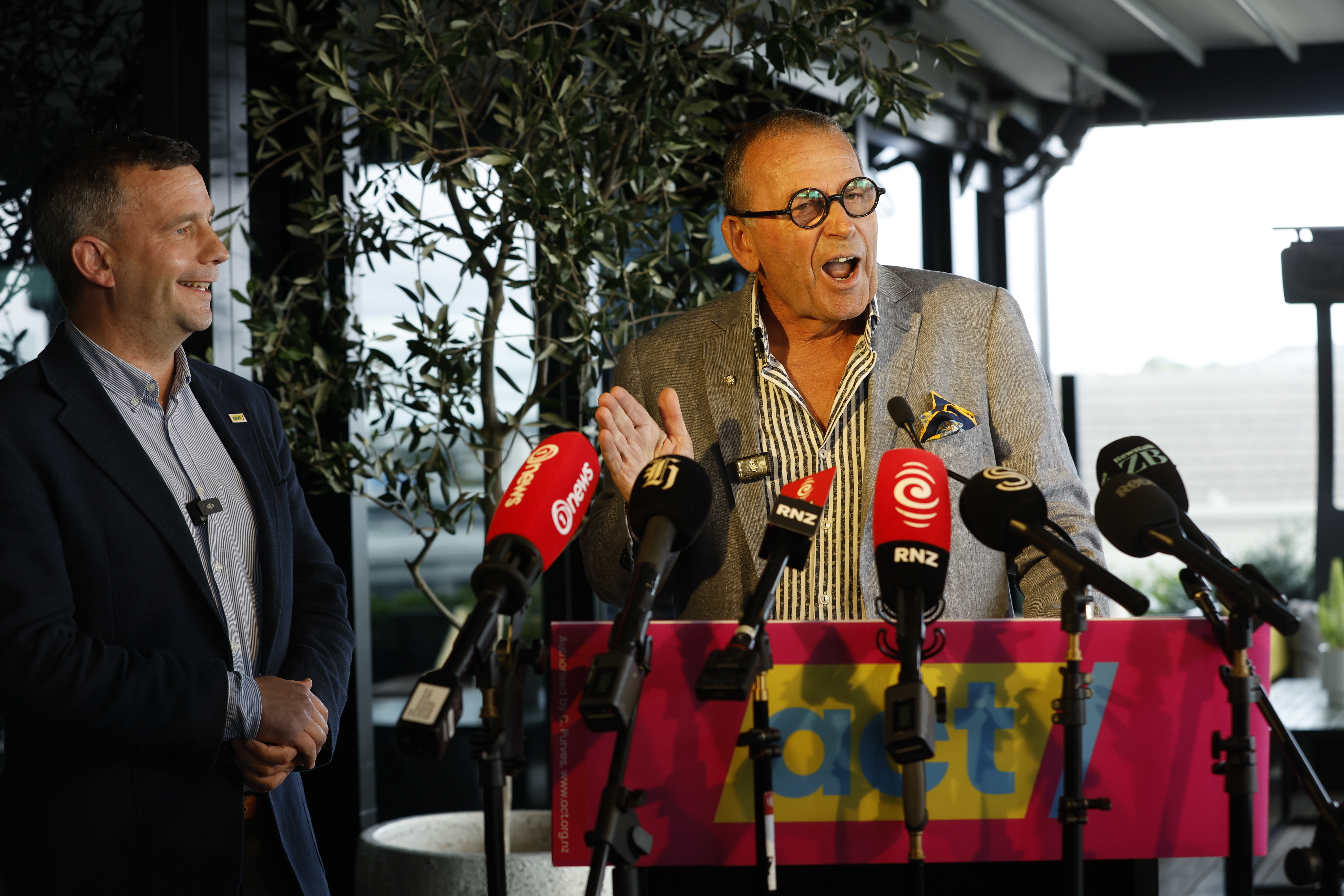 New Act candidate Paul Henry holds a press conference alongside party leader David Seymour in Auckland. Photo / Sylvie Whinray