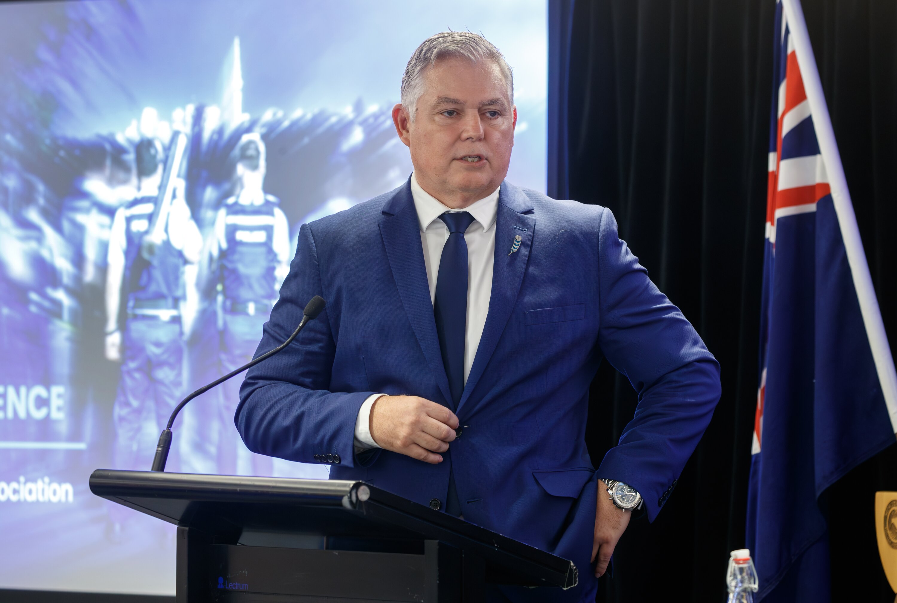 Police Minister Mark Mitchell speaking at the NZ Police Association 2024 Conference in Wellington last month. Photo / Mark Mitchell