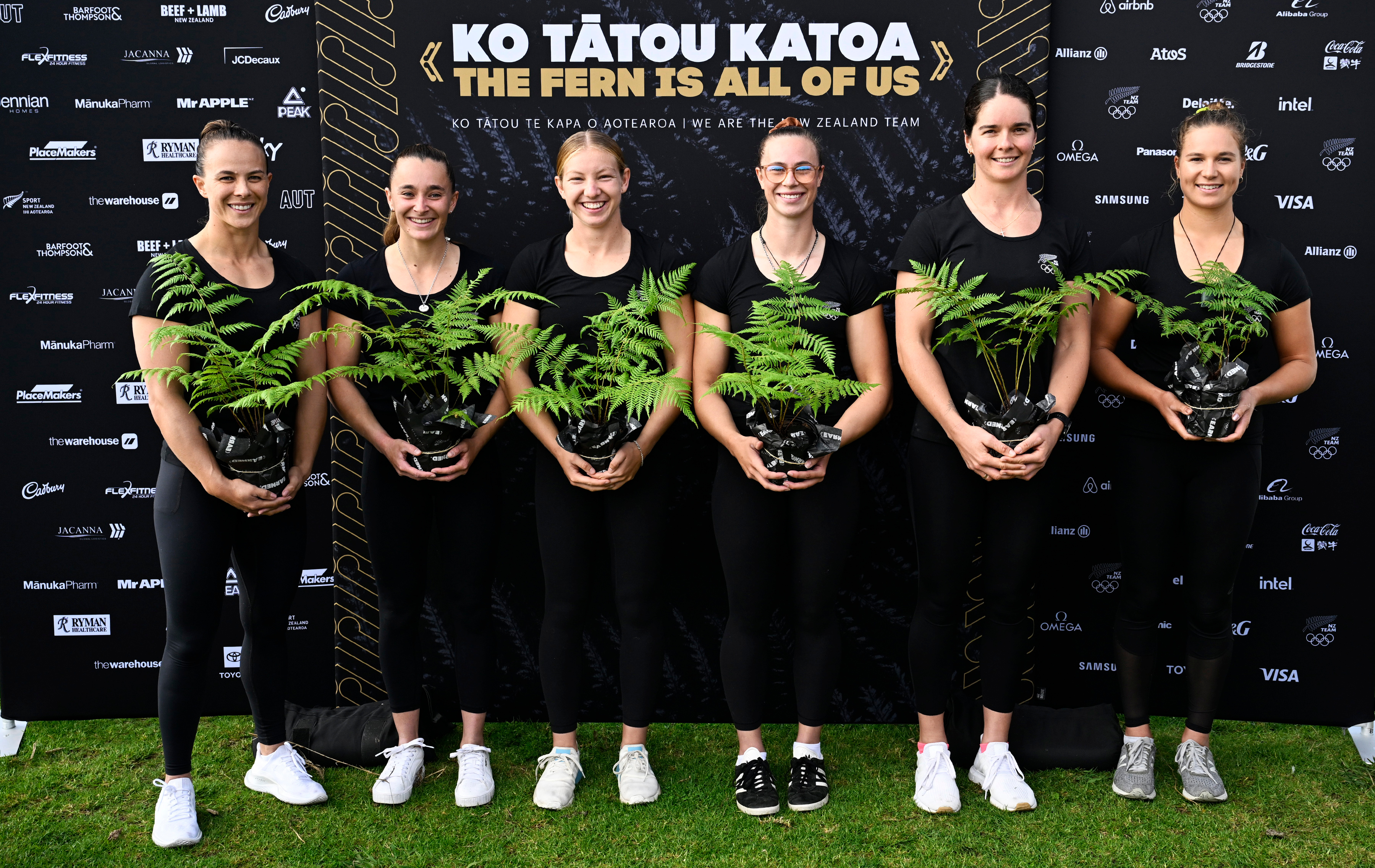 The New Zealand women’s canoe sprint team for the 2024 Paris Olympics (from left): Lisa Carrington, Alicia Hoskin, Tara Vaughan, Olivia Brett, Aimee Fisher and Lucy Matehaere. Photo / Photosport
