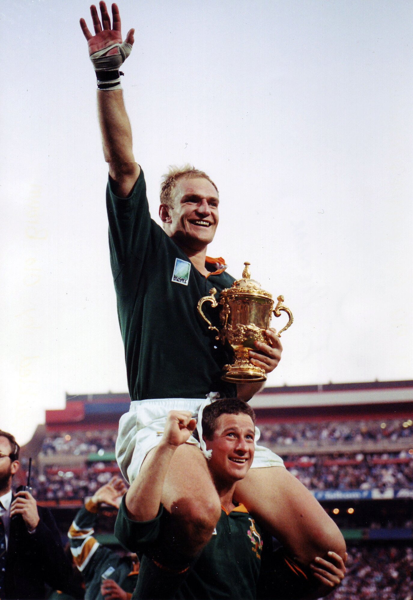 Springboks captain Francois Pienaar celebrates victory in the Rugby World Cup final. Photo / Photosport