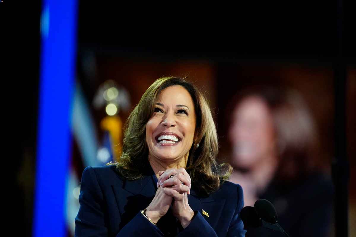 Kamala Harris steps onstage to speak on day four of the Democratic National Convention. Photo / Melina Mara, The Washington Post