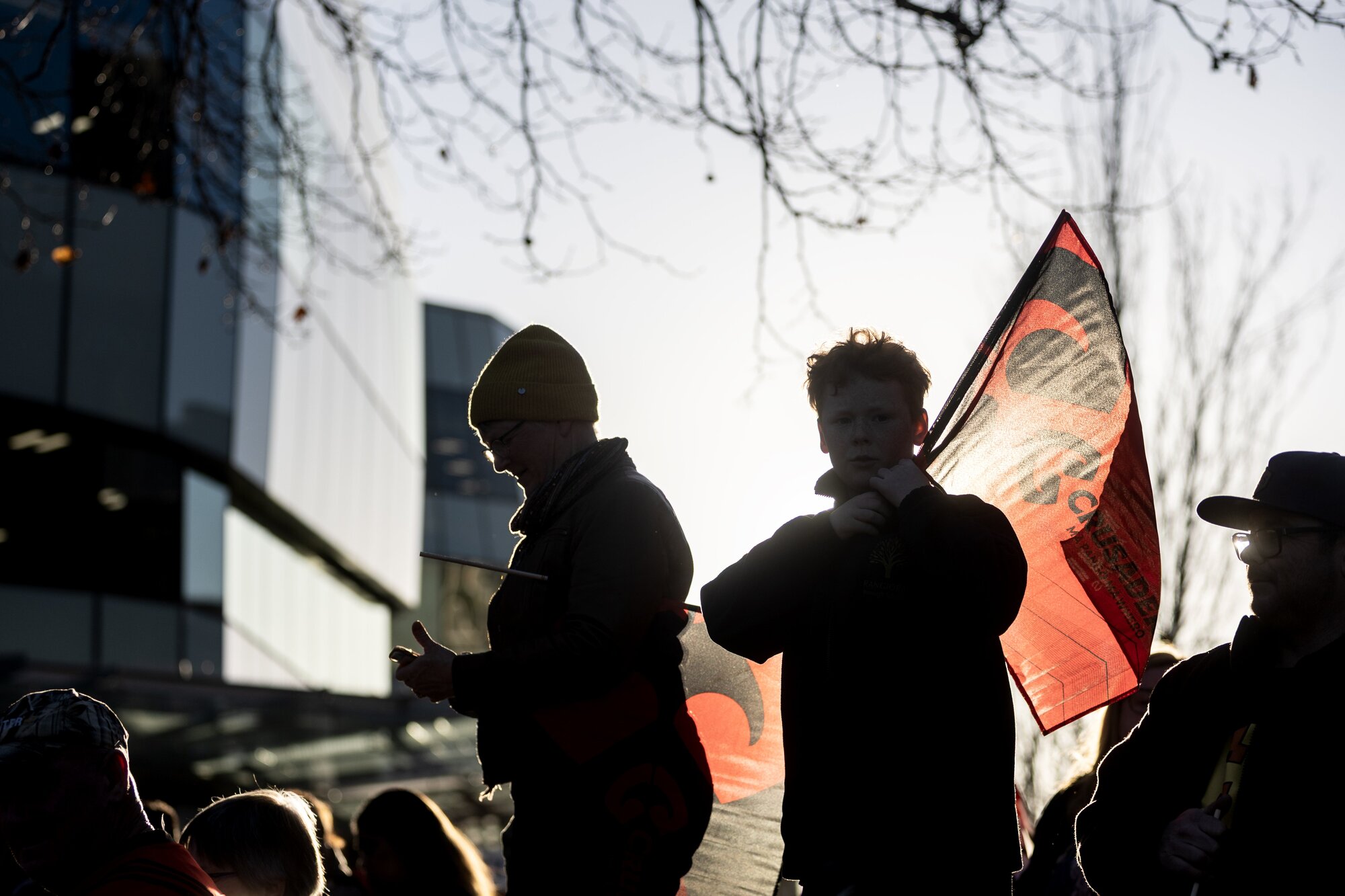 The Crusaders celebrated with their fans on Cashel Street after winning the Super Rugby Pacific title. Photo / George Heard