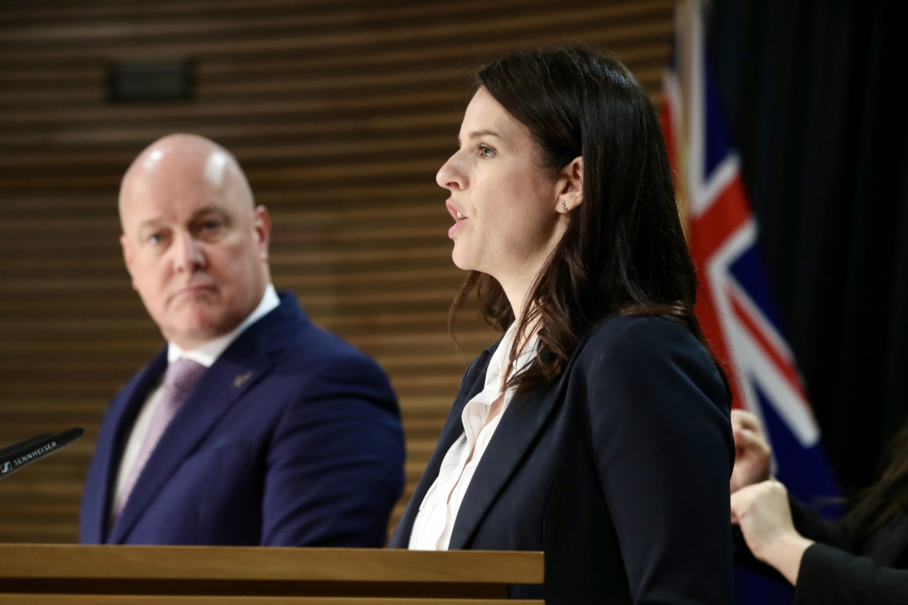 Prime Minister Christopher Luxon (left) with Education Minister Erica Stanford (right) at a press conference earlier this month. Photo / Mark Mitchell