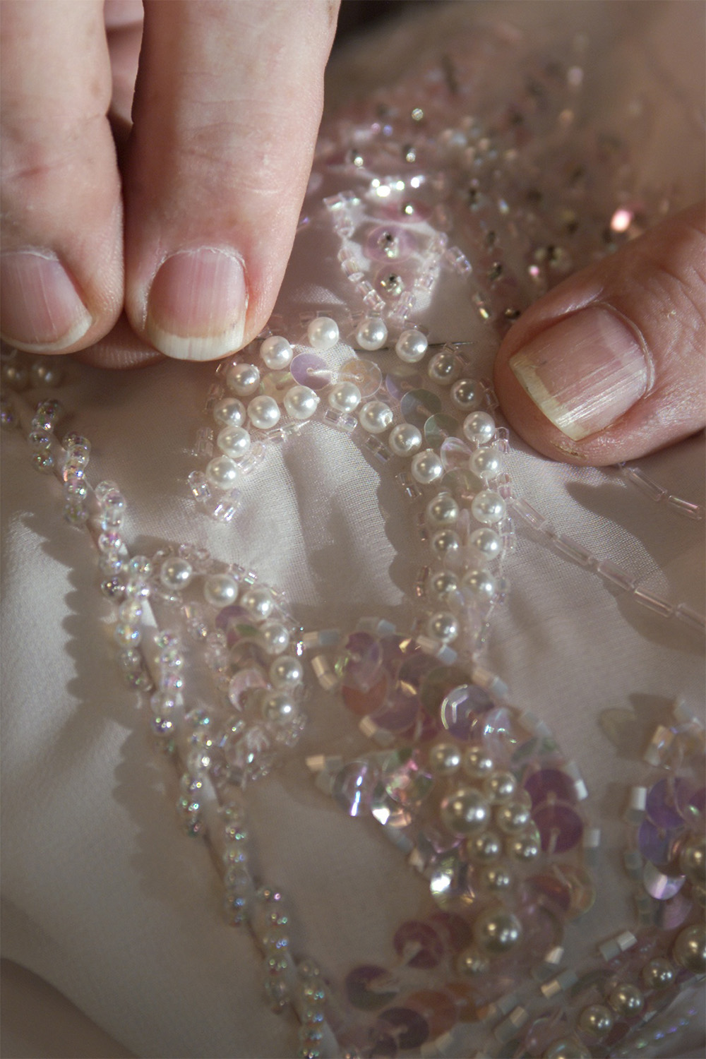 Beading on a bodice by clothing designer Kevin Berkahn, 1999. Photo / File