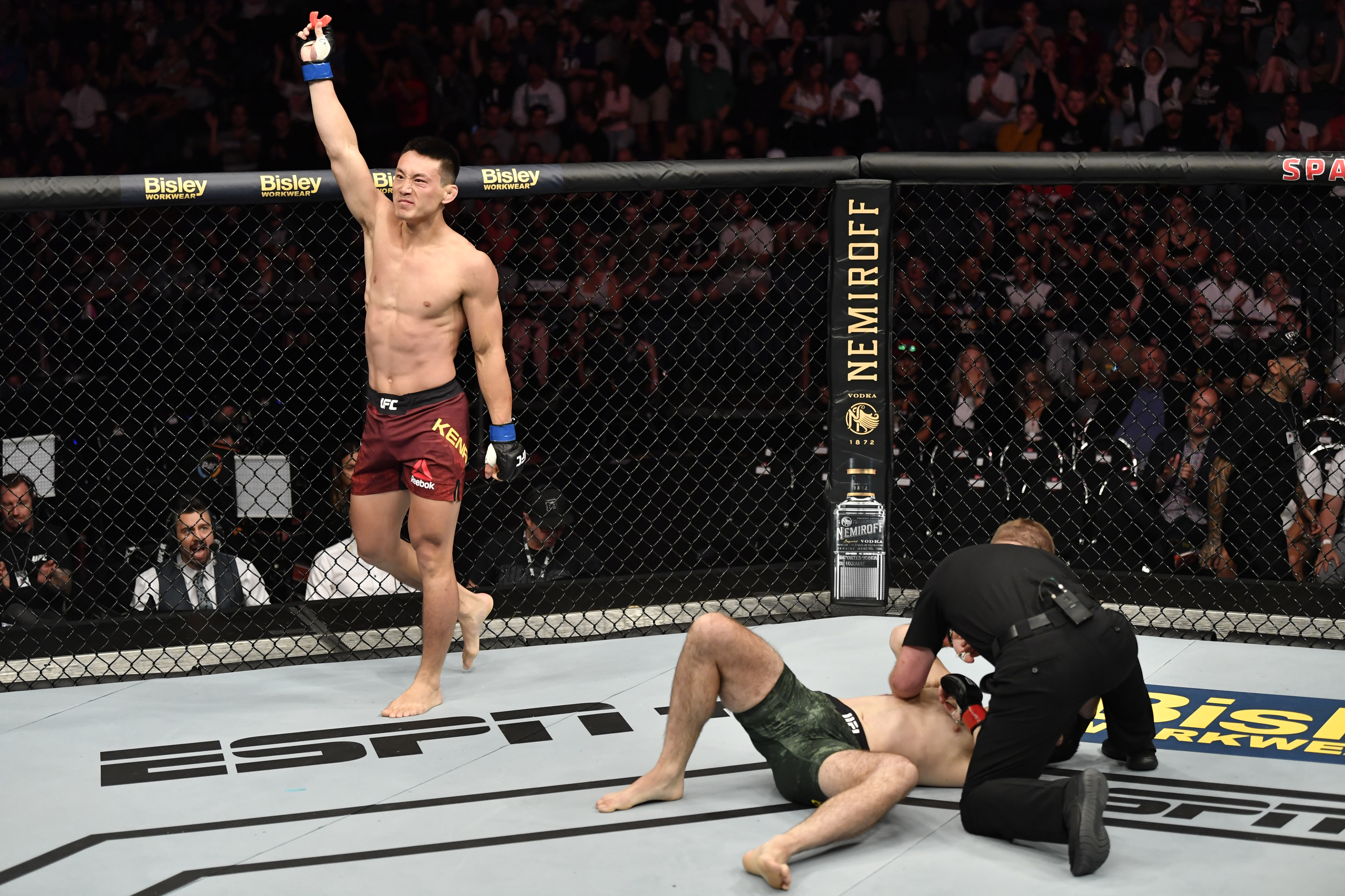 Song Kenan beat Callan Potter by first-round knockout at UFC Auckland in February 2020. Photo / Getty Images