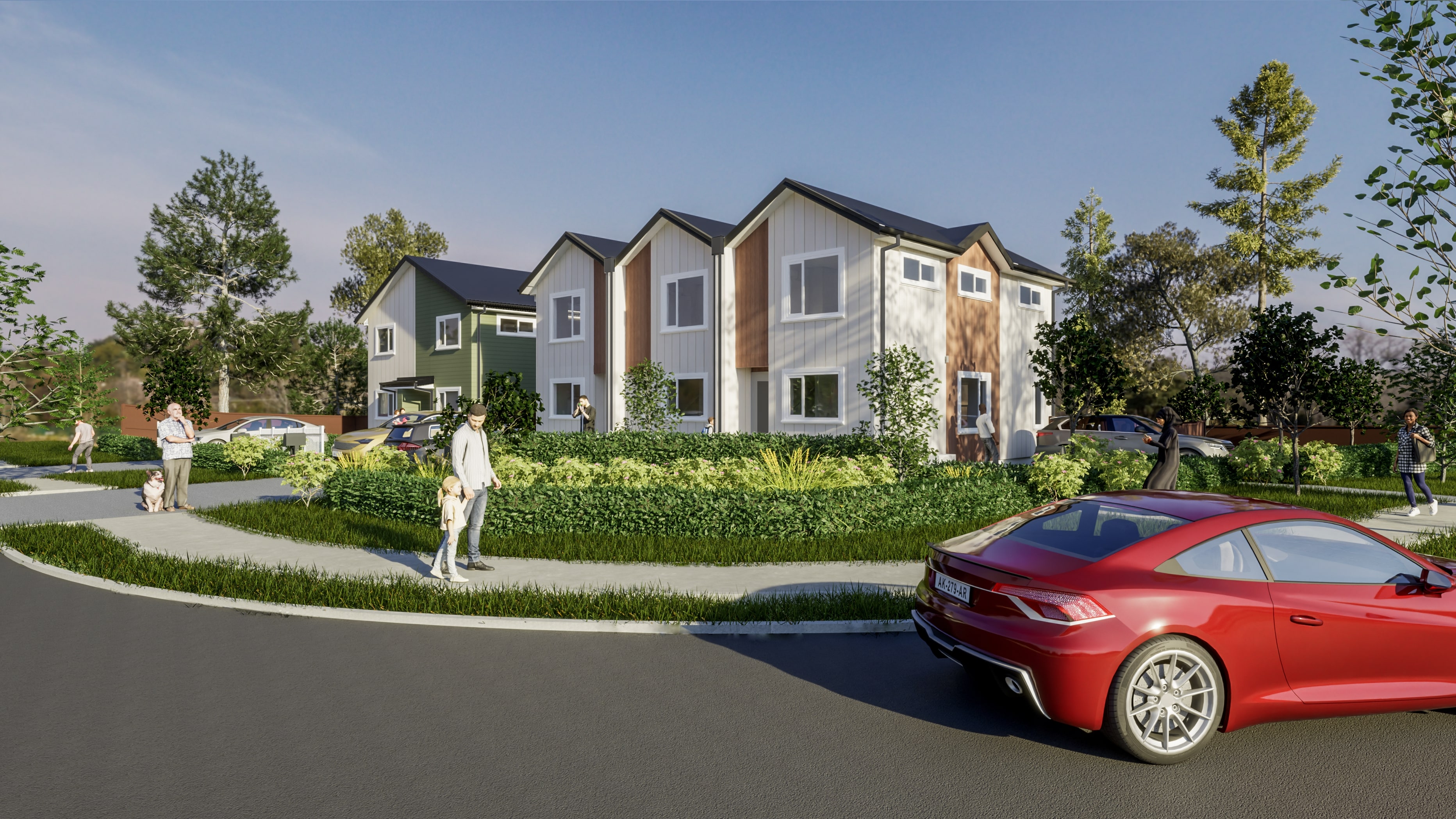 An artist impresson of the new homes on Wharenui Rd.