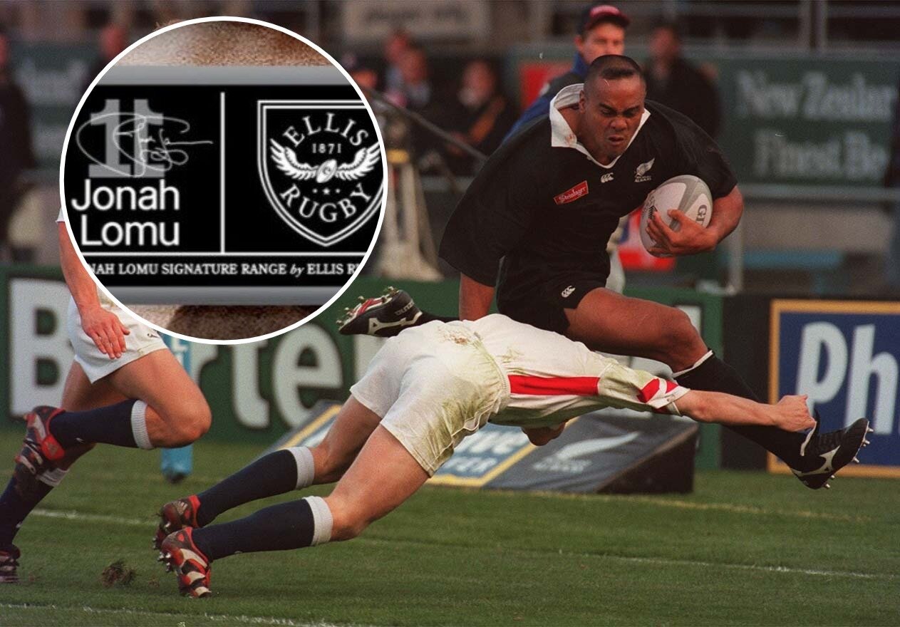  The proud legacy of All Black great Jonah Lomu will live on with the pending release of a licensed tribute range of clothing from UK company Ellis Rugby (inset). NZ Herald composite photo