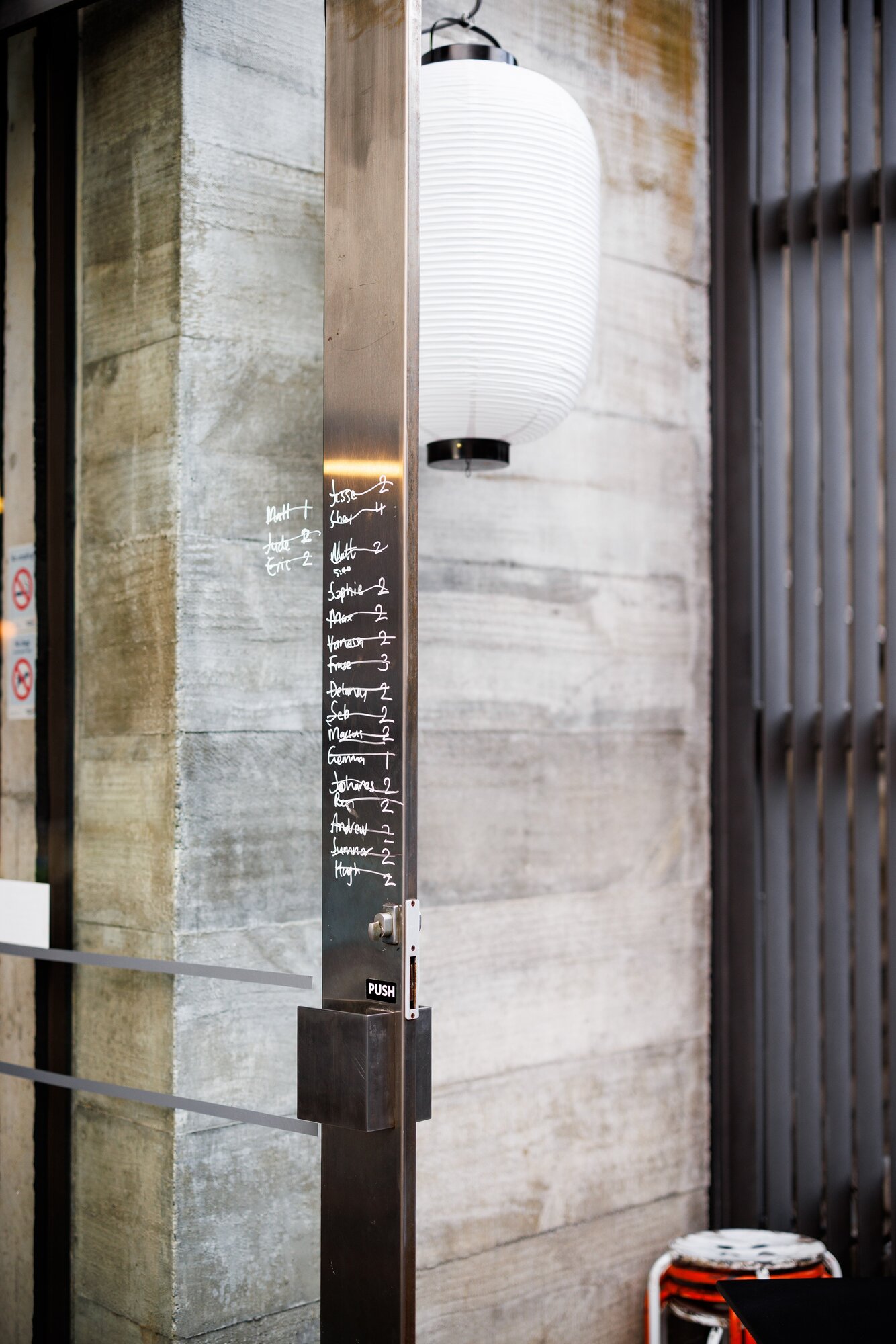 The waiting list for tables is written on the restaurant's door. Photo / Babiche Martens