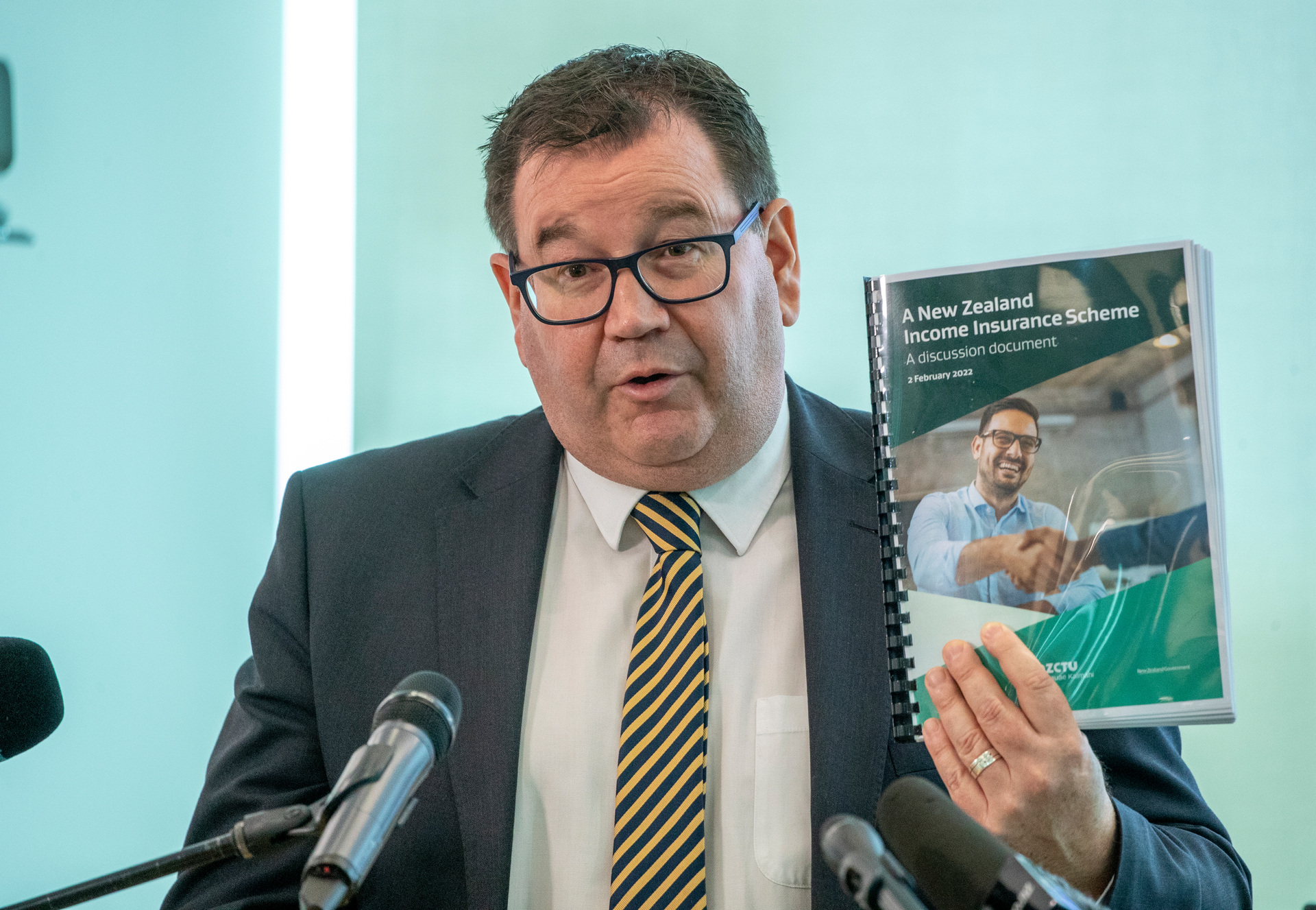 Finance Minister Grant Robertson with the proposed New Zealand Income Insurance Scheme. Photo / Mark Mitchell