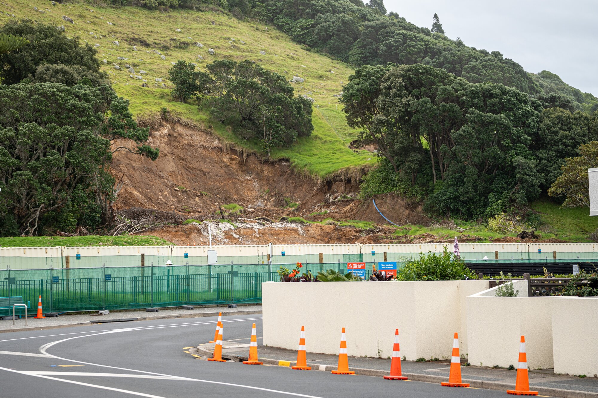 The site of the main landslide into Mount Maunganui Beachside Holiday Park. Photo / Alyse Wright