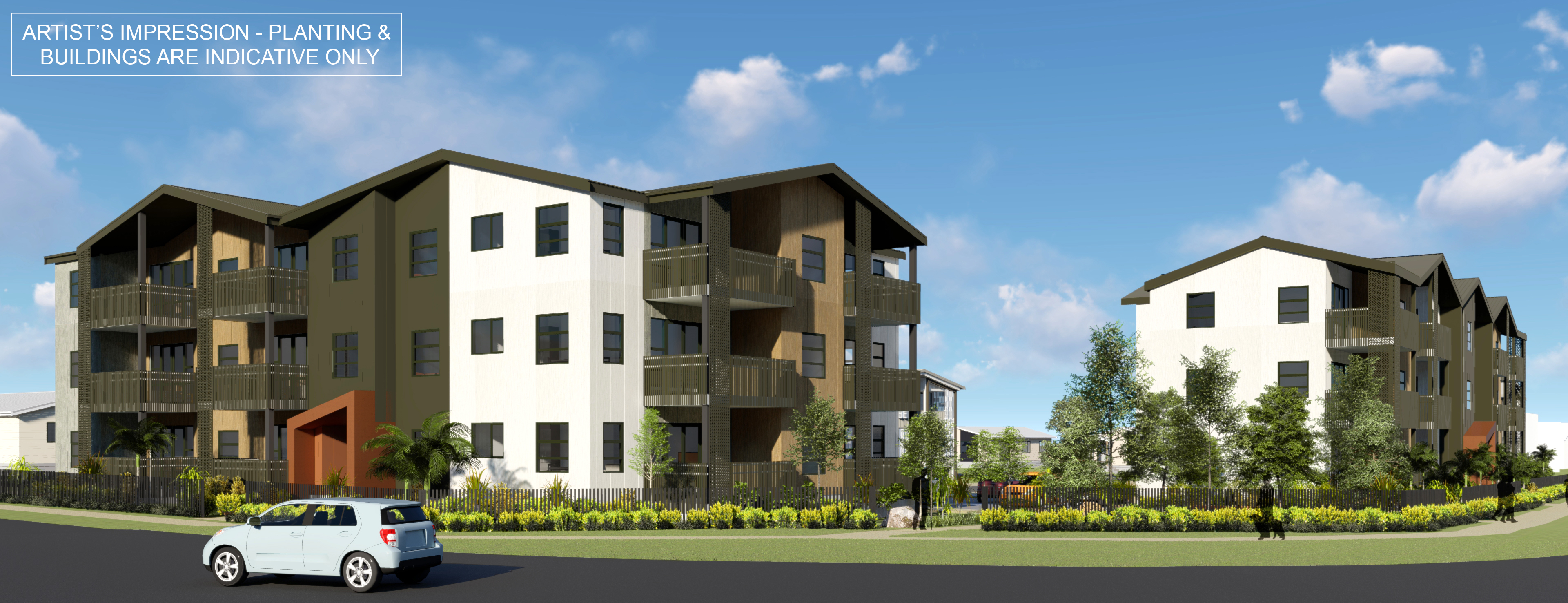 What new three-storey Kāinga Ora apartments on the corner of Ranolf St and Malfroy Rd will look like.