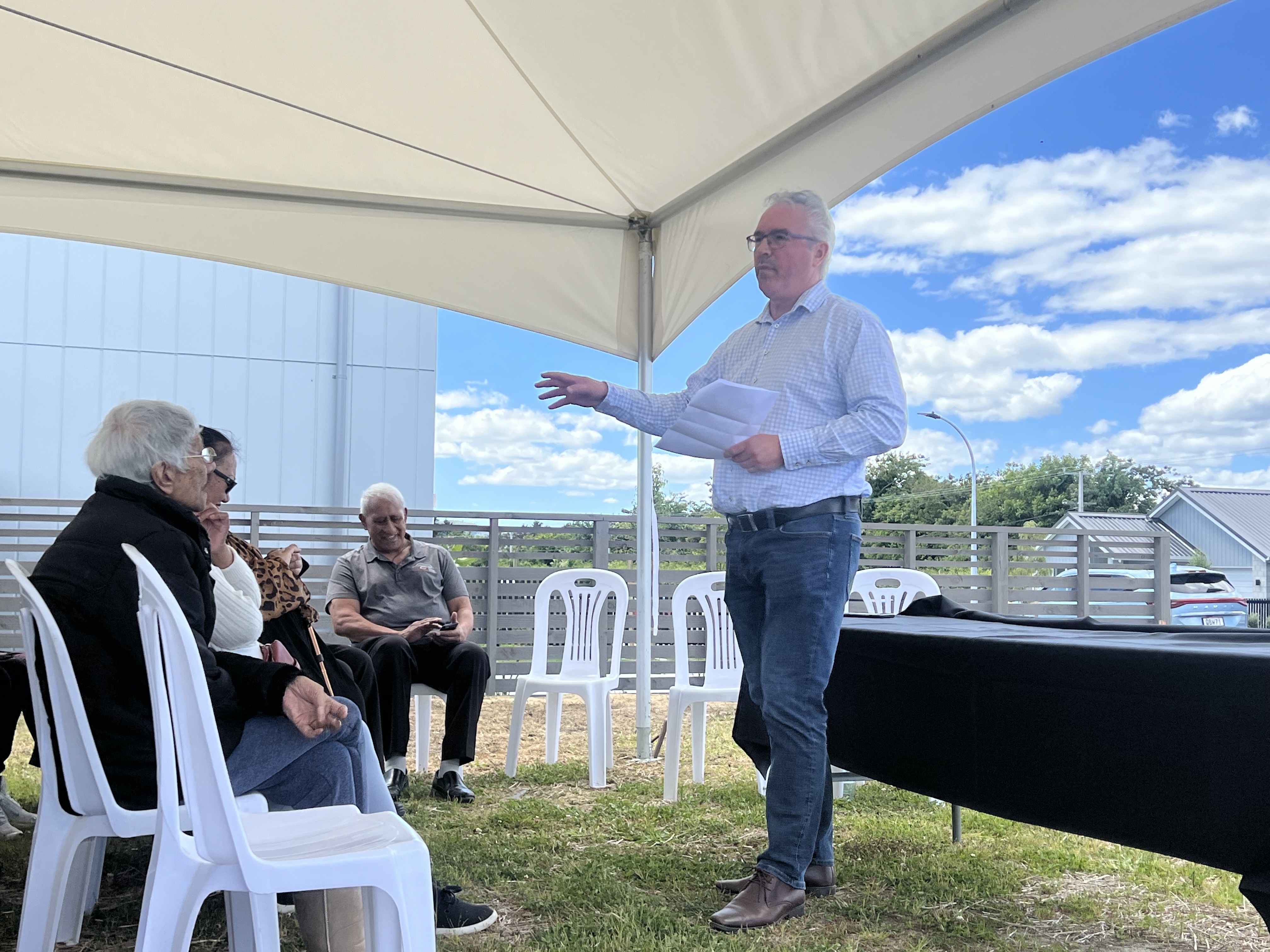 Ōwhata Kōhanga Rākau chairman Jason Rogers at the opening of the new iwi-led housing development. Photo / Kelly Makiha