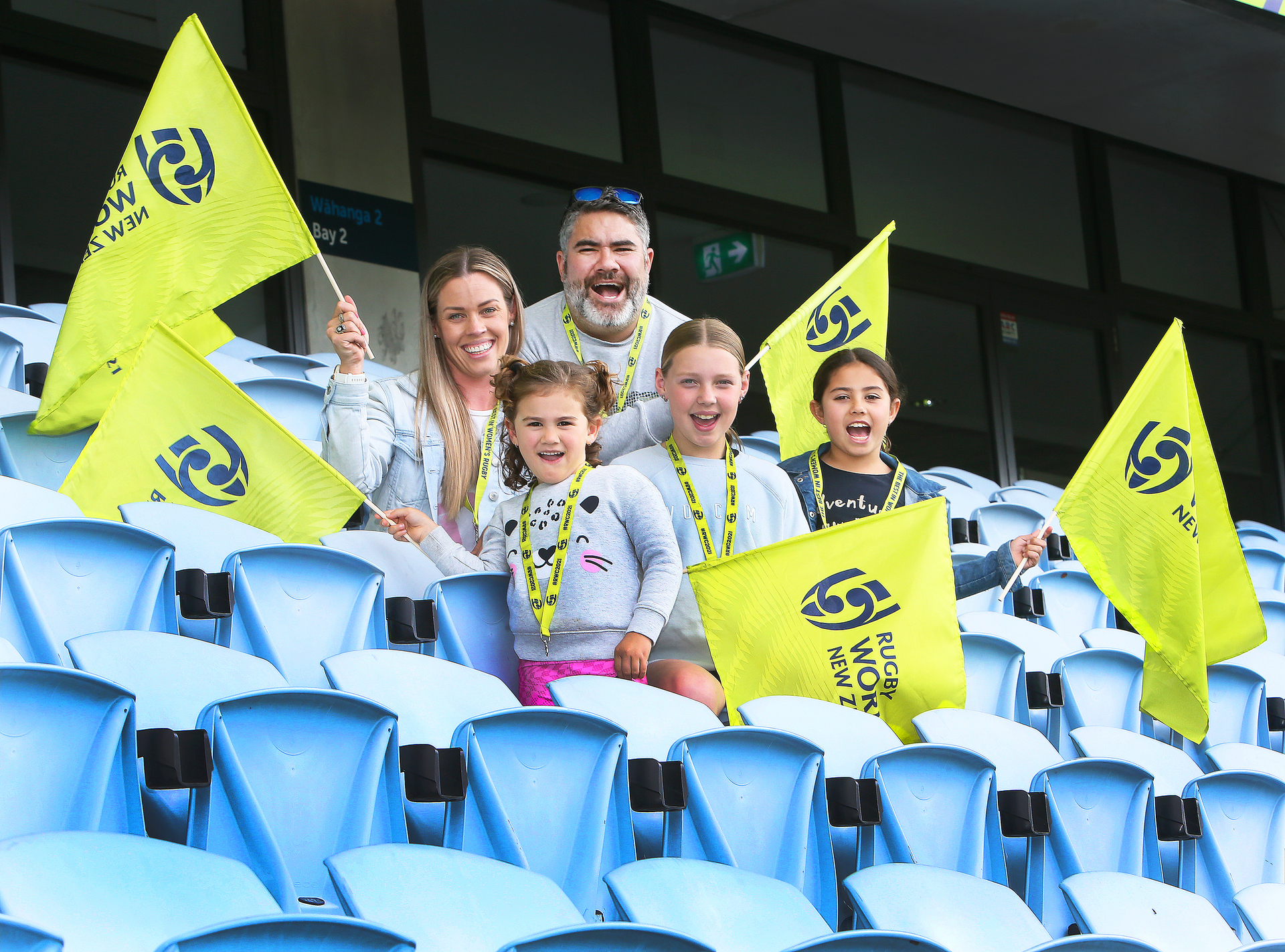 Alysha Burgess and Reagan Redford, with their children Kenzie Redford, 5, Ellie MacKenzie, 12, and Peyton Redford, 7, can't wait for the Cup to begin. Photo / Tania Whyte