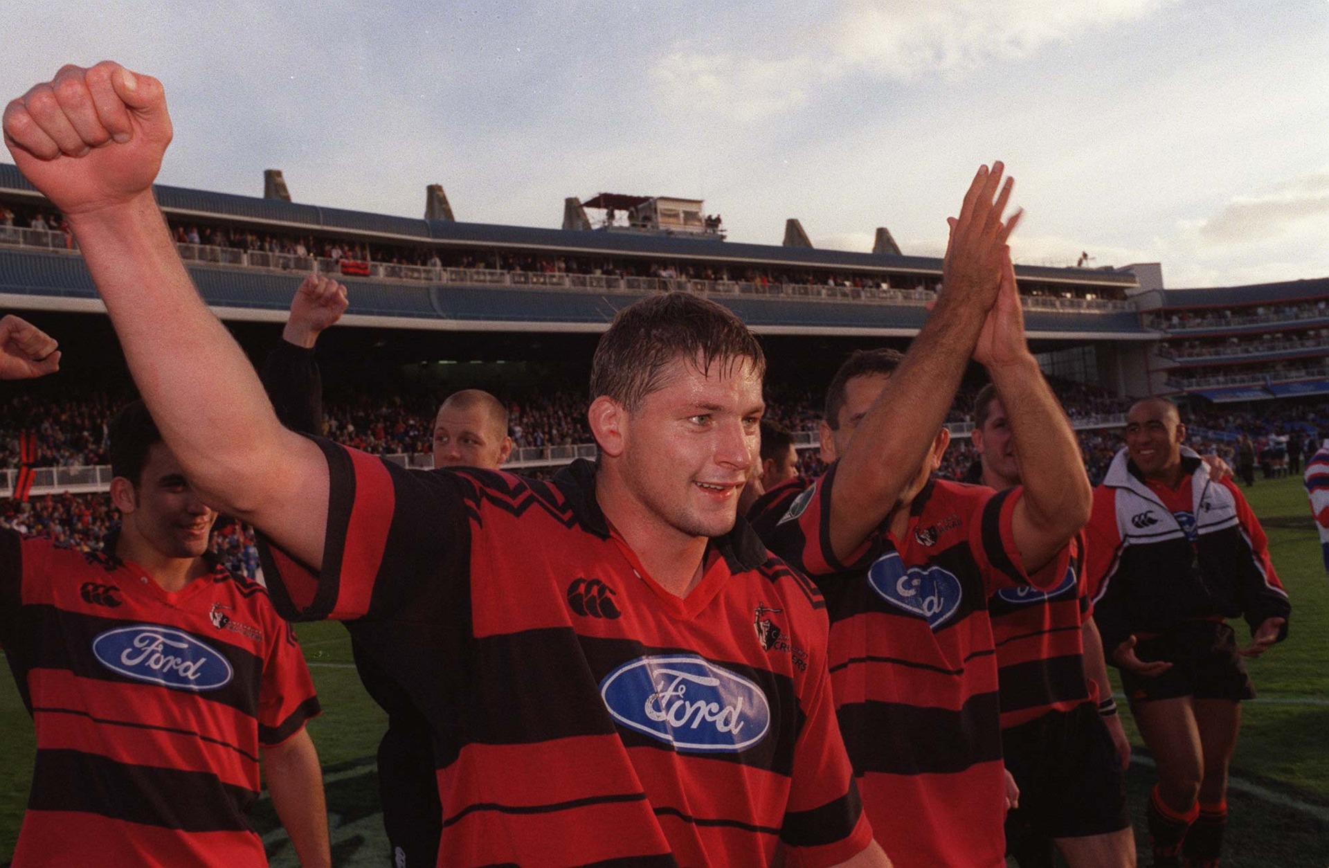 Todd Blackadder and the Canterbury Crusaders take a tour of Eden Park after the 1998 Super 12 rugby final. Photo / Geoff Dale