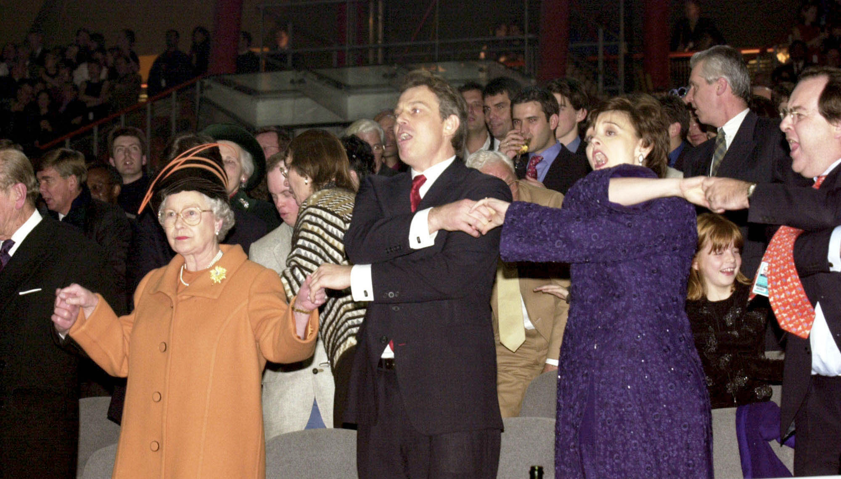 Queen Elizabeth II and British Prime Minister during the Millenium New Year celebrations on December 31, 1999. Photo / Getty Images
