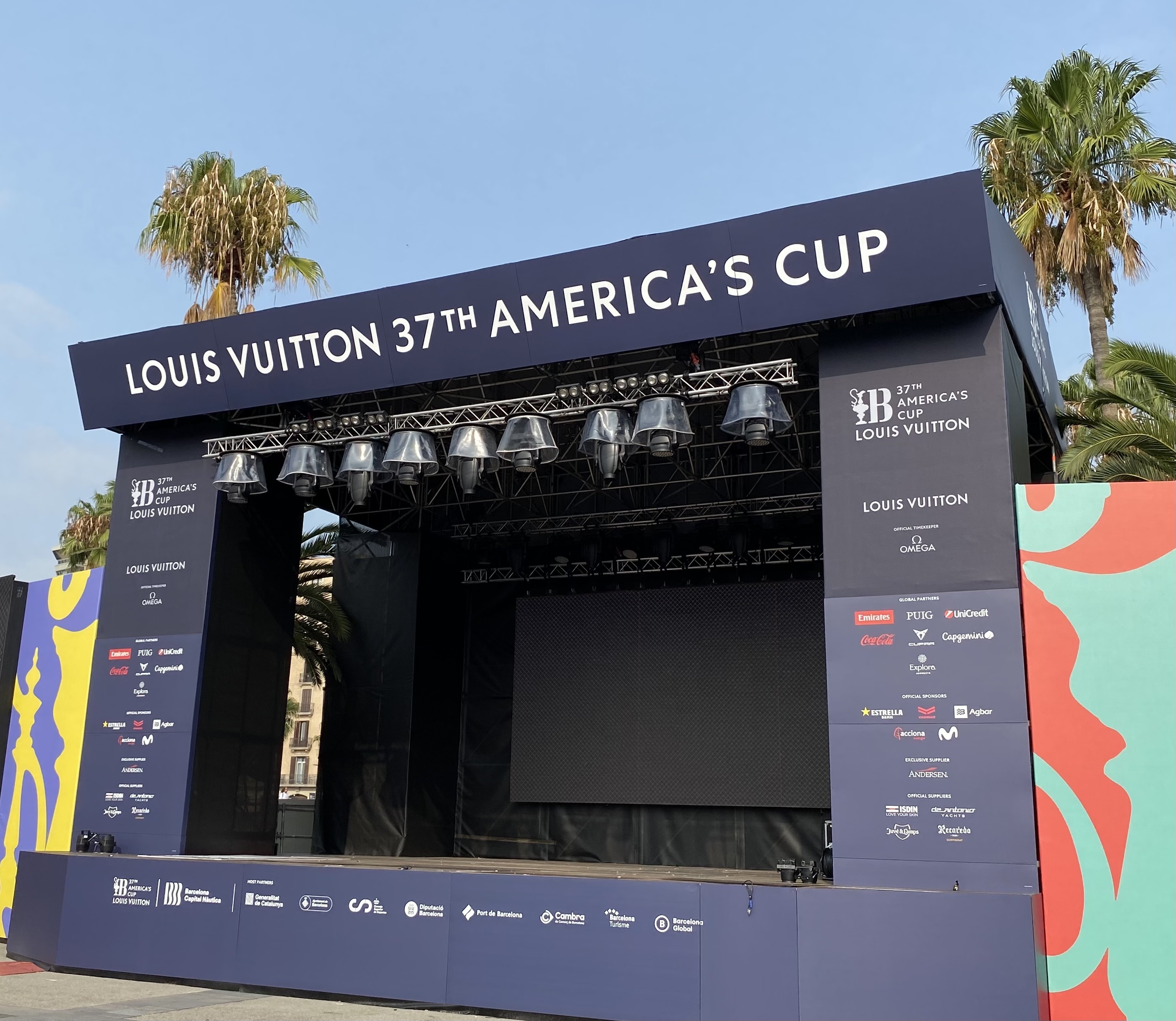 The main stage at the huge America's Cup village in Barcelona. Photo / Michael Burgess