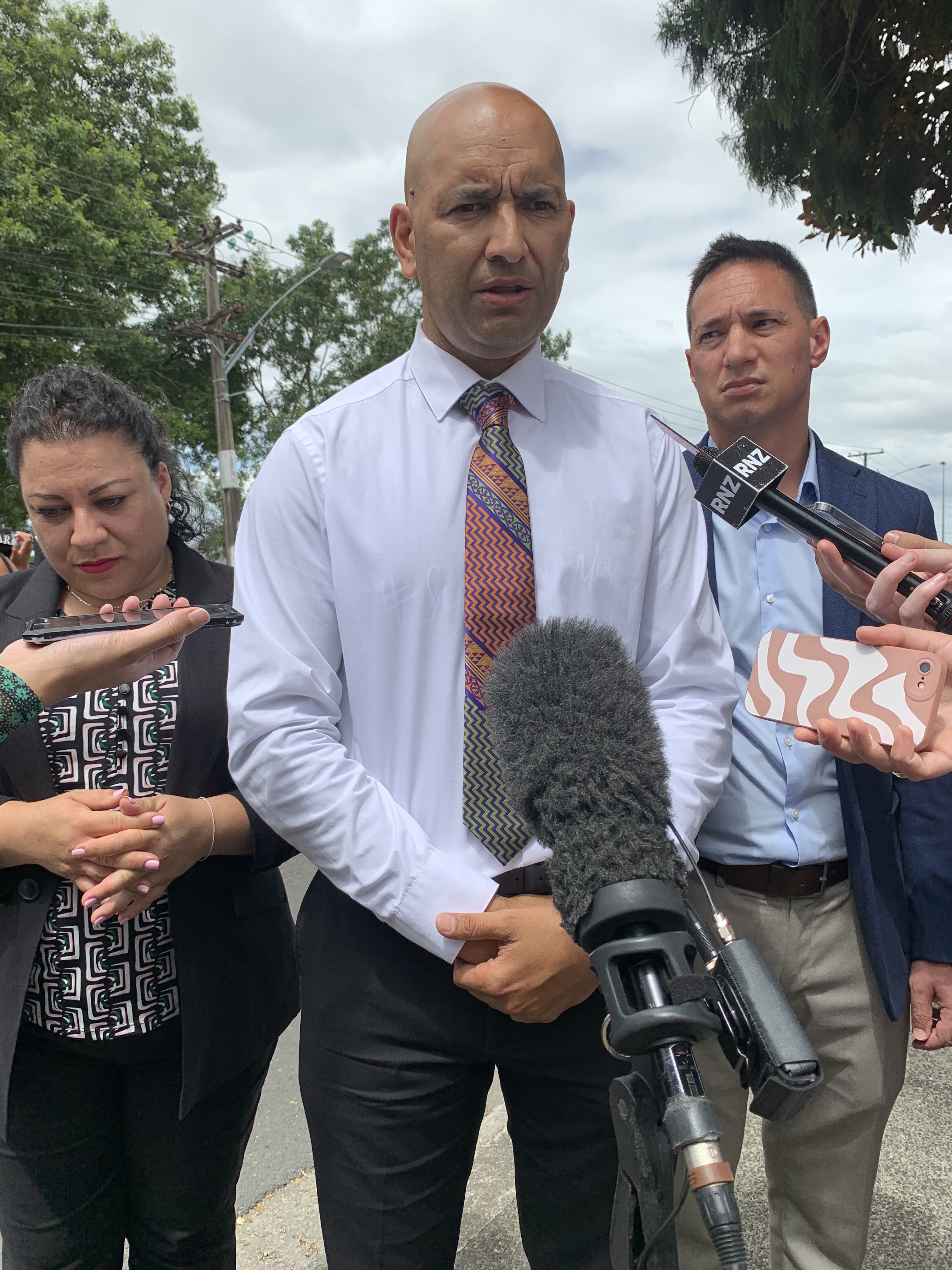 National Māori Development Minister Tama Potaka with fellow National MPs Dan Bidois (right) and Rima Nakhle. Photo / Adam Pearse