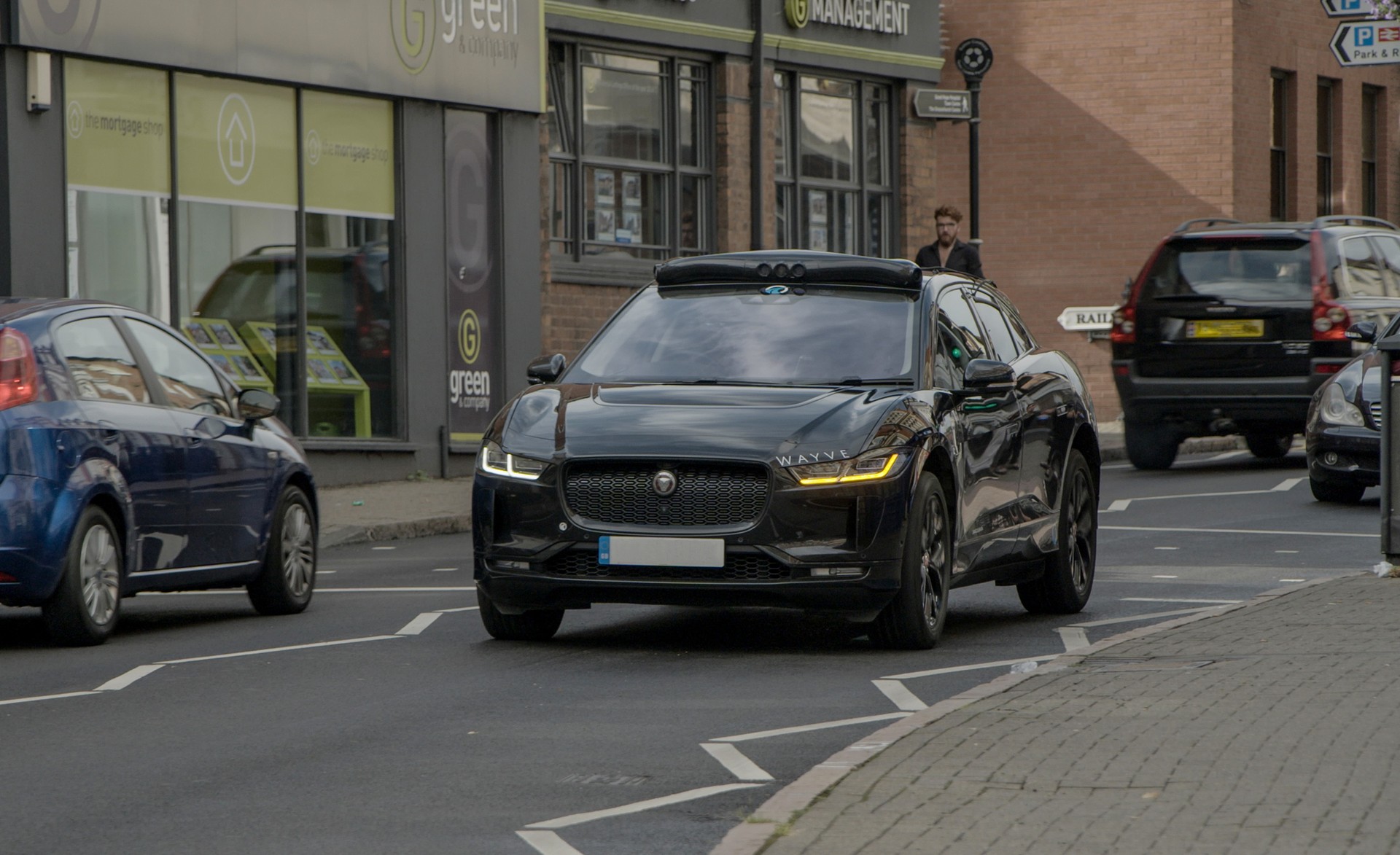 A Jaguar I-Pace fitted with Wayve's system drives itself through the streets of Coventry, UK. Photo / Supplied
