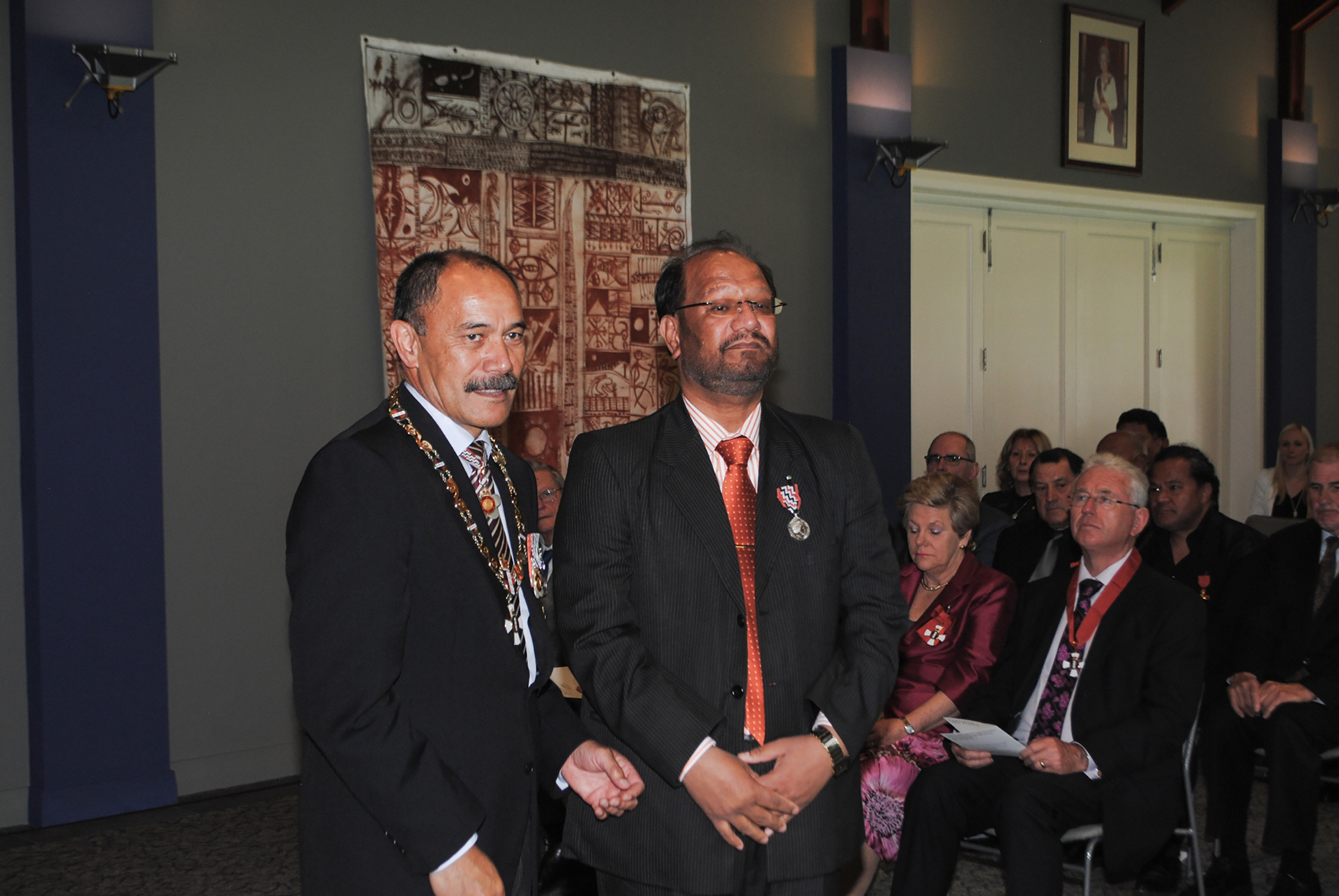 Former Governor General Sir Jerry Mataparae with Davinder Singh Rahal (right) as he receives the Queen's Service Medal for services to the Indian community in 2012. Photo / Supplied