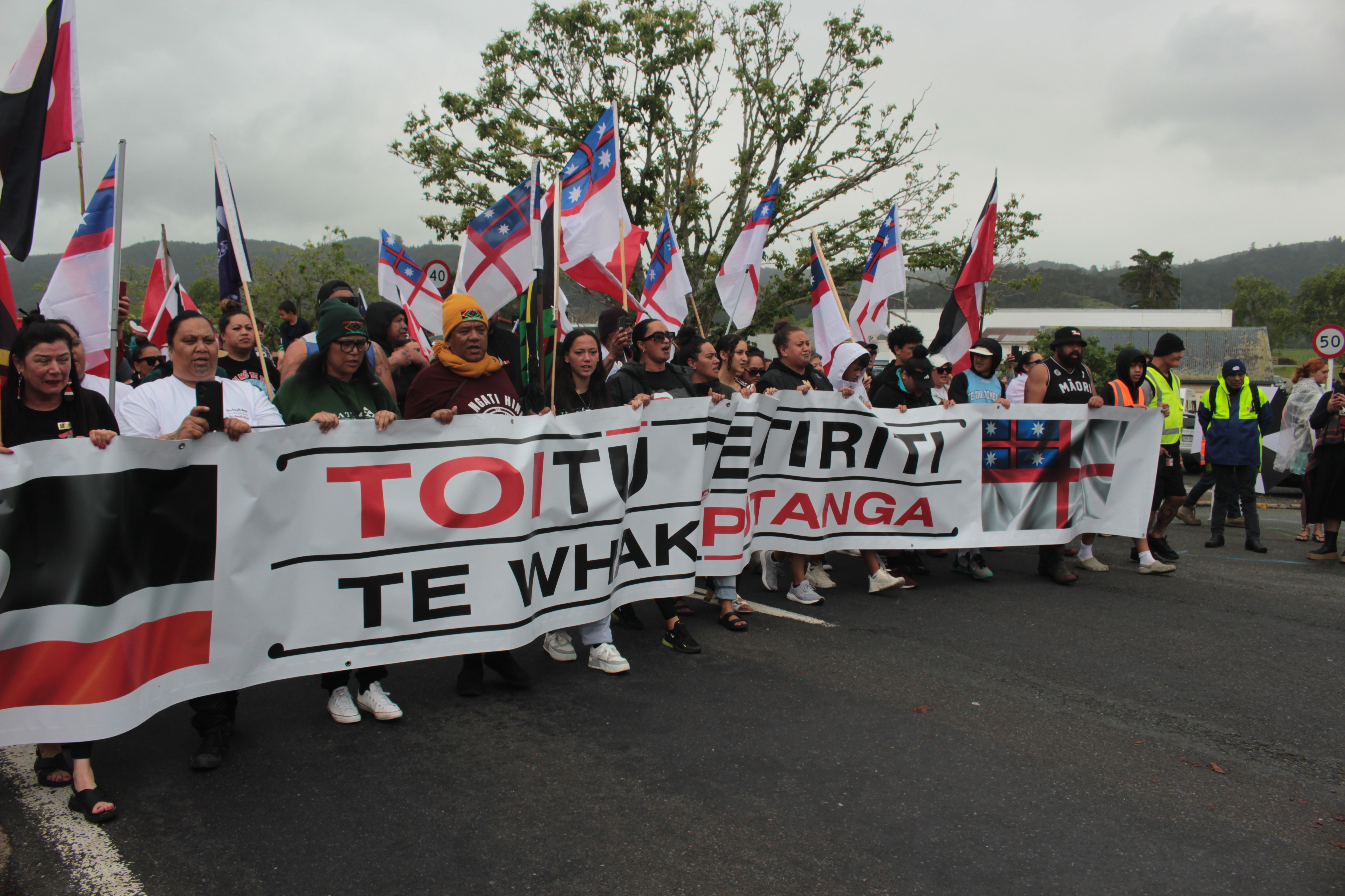 Hundreds of people took part in Hīkoi mō te Tiriti on Monday in Kawakawa, as part of the Northland leg of the journey. Photo / Denise Piper