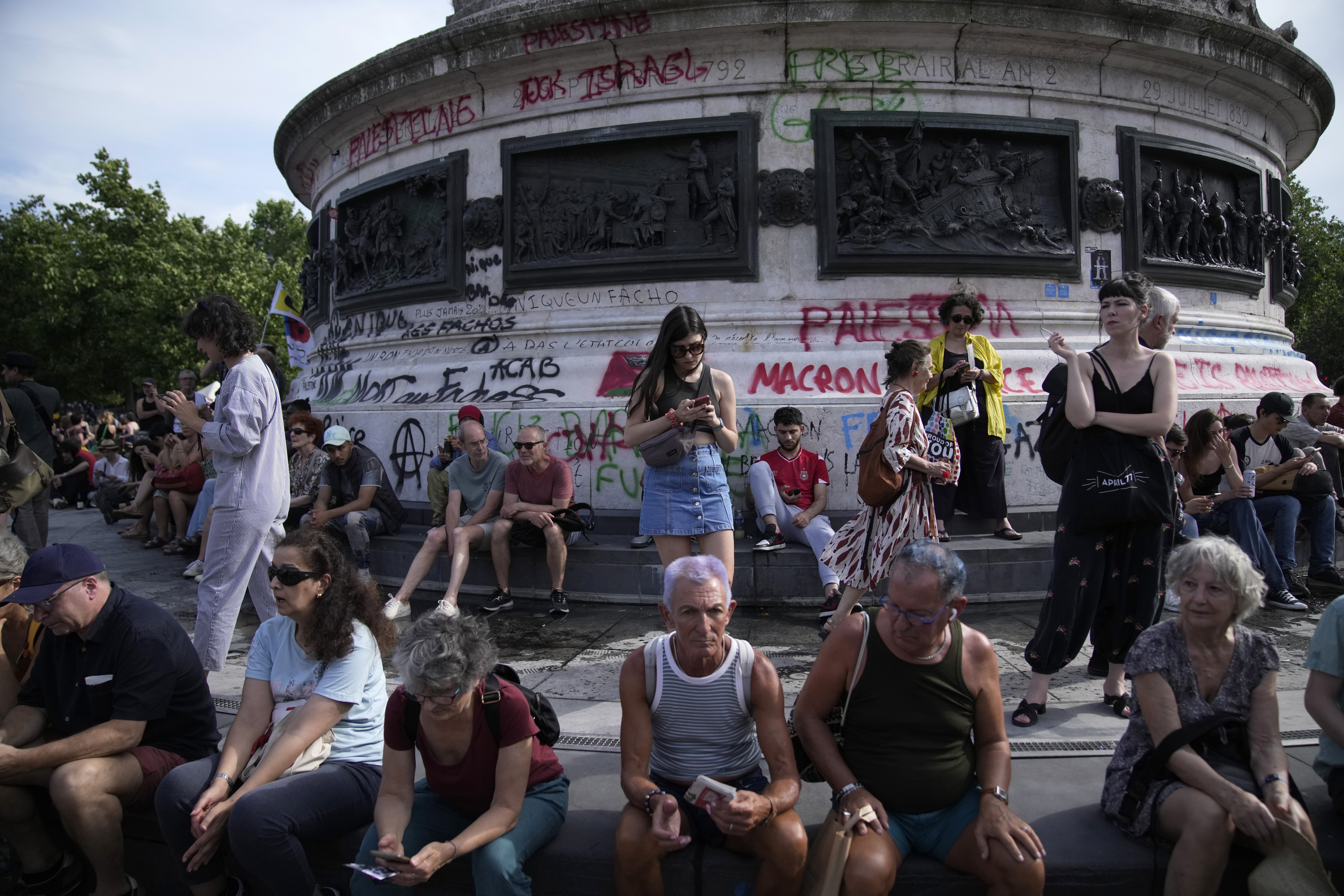 Anti-racism groups joined French unions and left-wing coalition in protests against the surging nationalist far-right as French President Emmanuel Macron called a snap election. Photo / AP