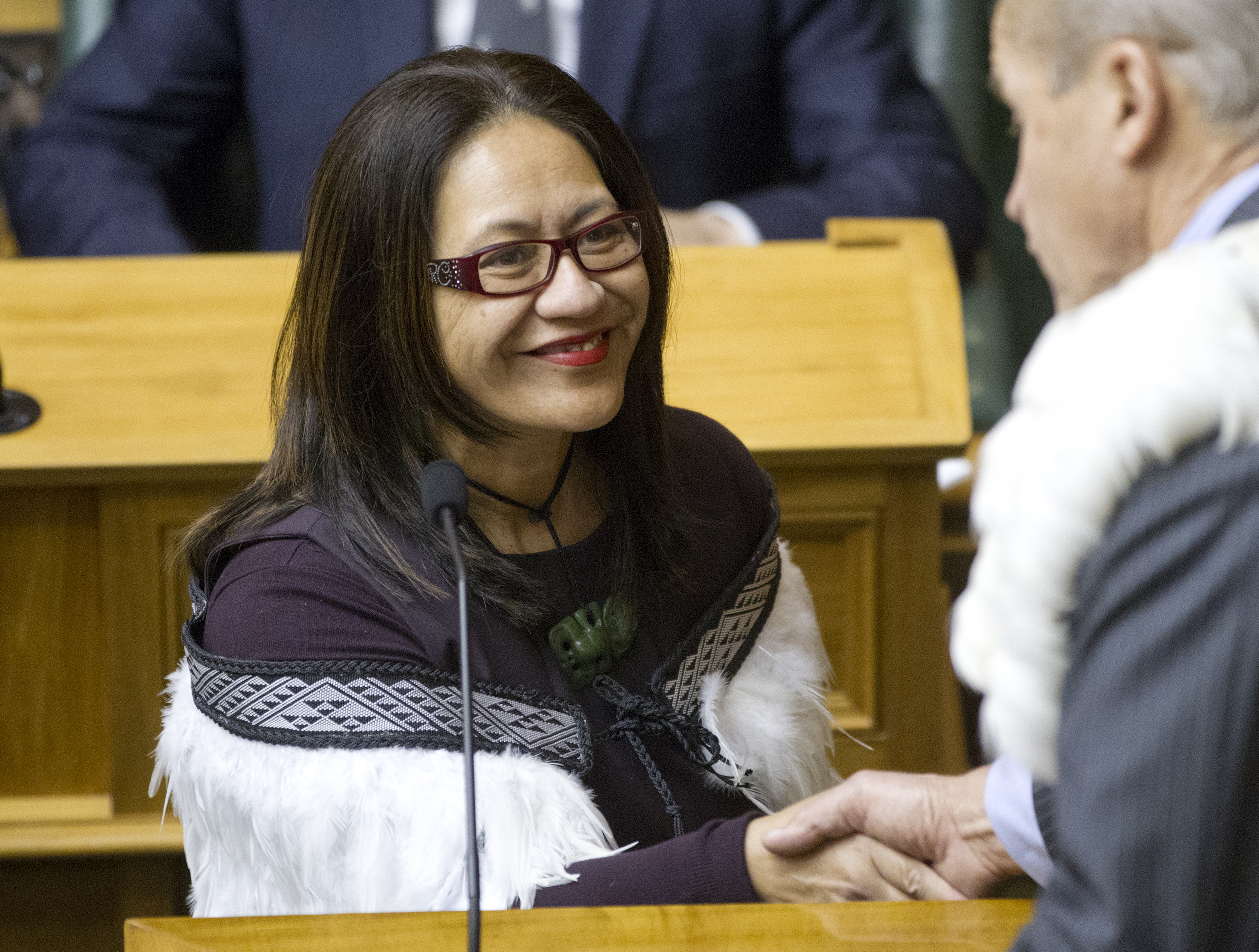 Claudette Hauiti is welcomed to Parliament by former Speaker David Carter. Photo / Mark Mitchell