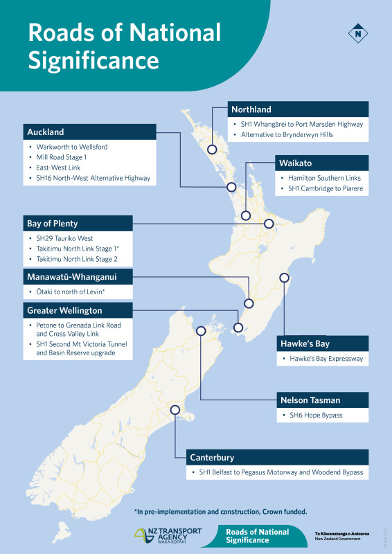 A map of the new Roads of National Significance. Source / NZTA