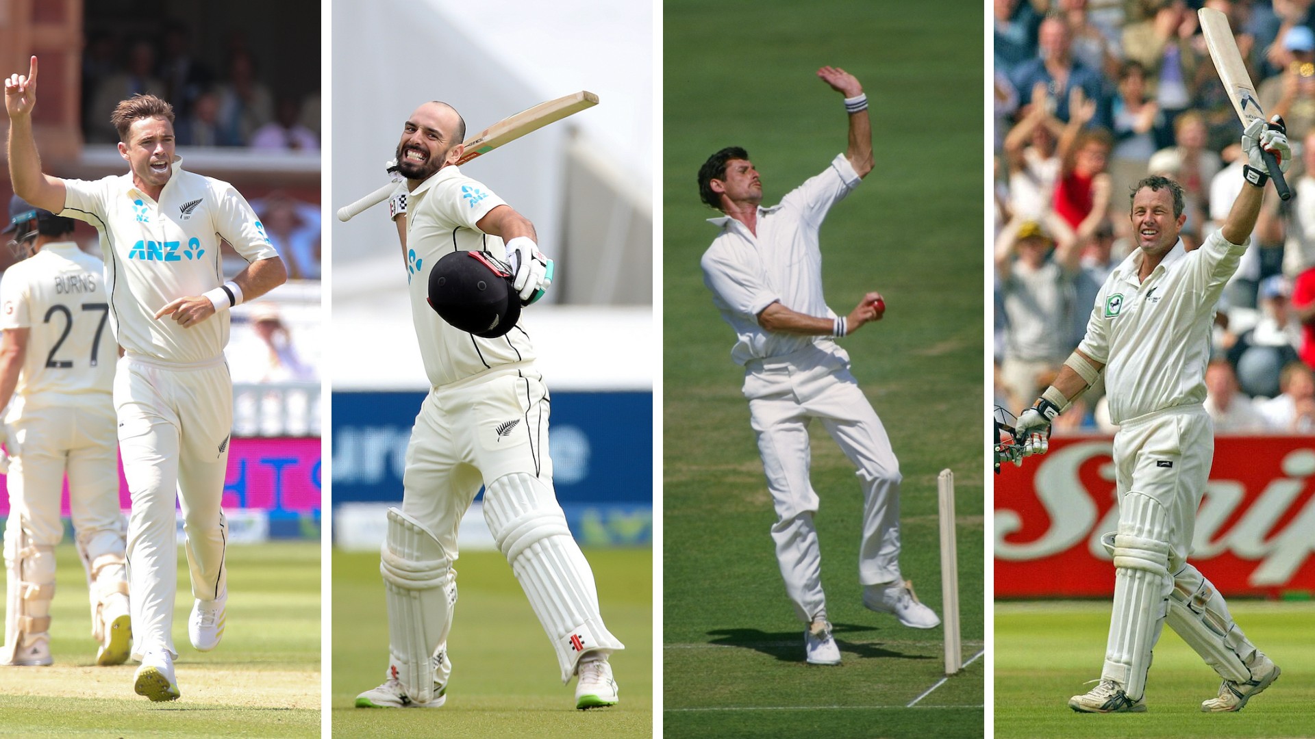 Tim Southee, Daryl Mitchell, Sir Richard Hadlee and Mark Richardson are among 21 Black Caps on the honour's board at Lord's. Photos / Photosport and Getty Images