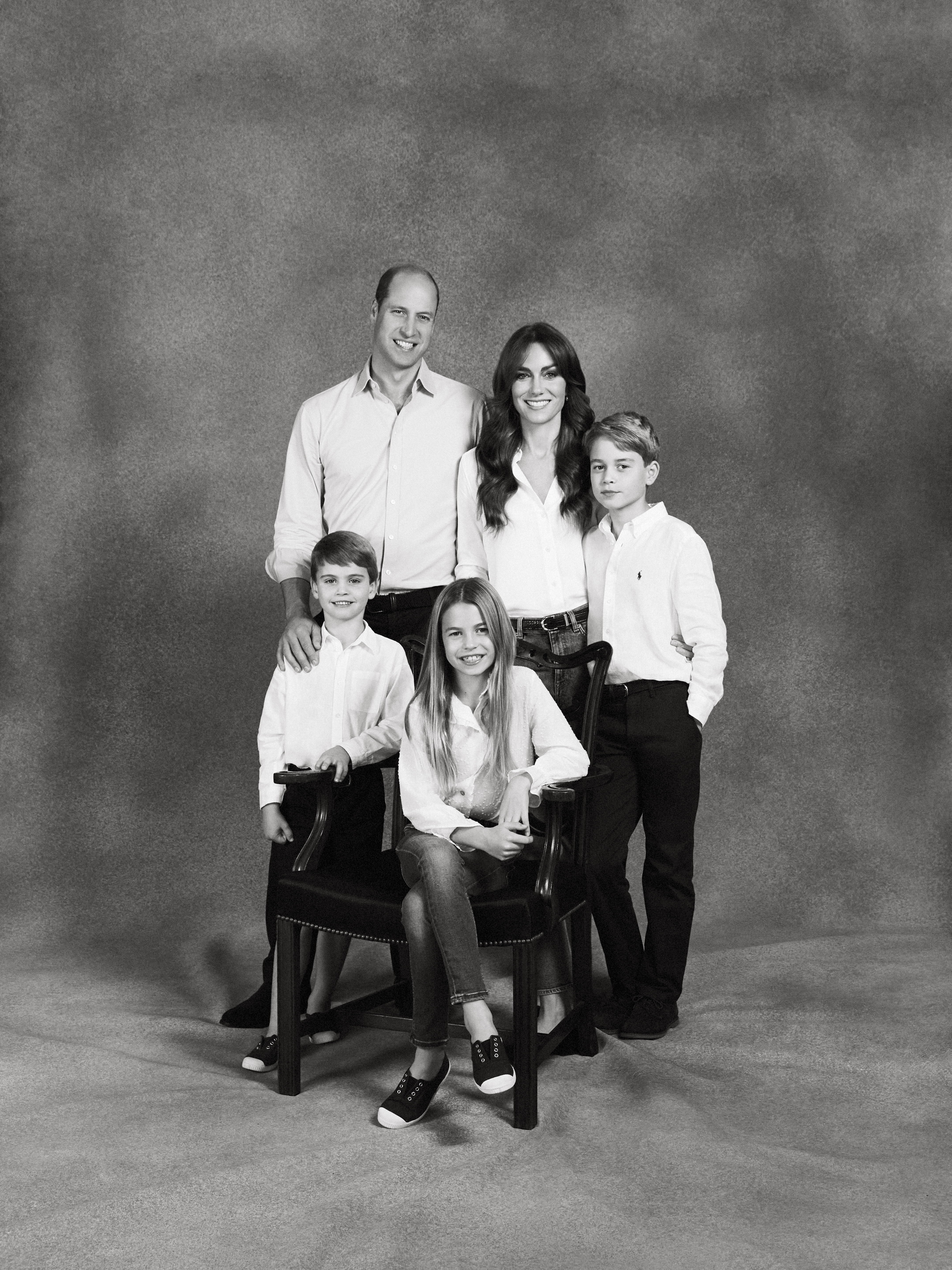Prince William, Prince of Wales and Catherine, Princess of Wales pose with their three children Prince George, Princess Charlotte and Prince Louis. Photo / Getty Images