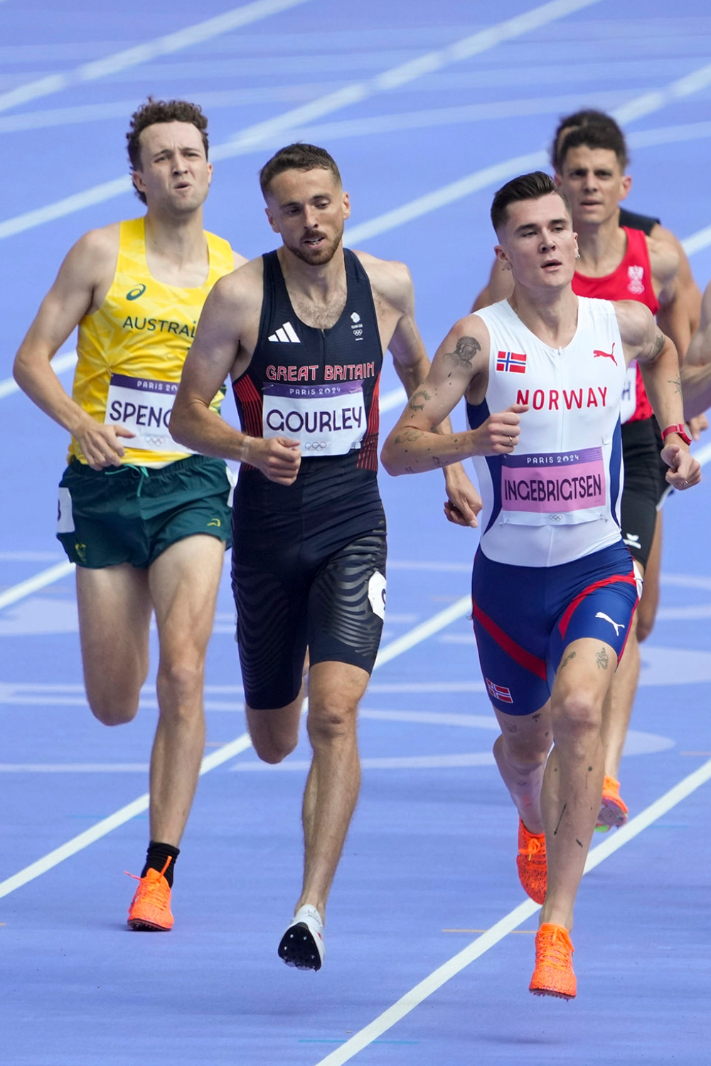 Jakob Ingebrigtsen of Norway (right) has helped popularise speedsuits in the 1500 metres. His brother Henrik pioneered the use of the suits in middle-distance running. Photo / Chang W. Lee of The New York Times