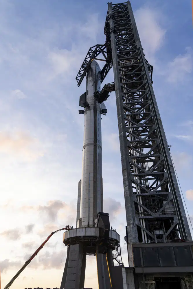 This undated photo provided by SpaceX shows the company's Starship rocket at the launch site in Boca Chica, Texas. Photo / AP