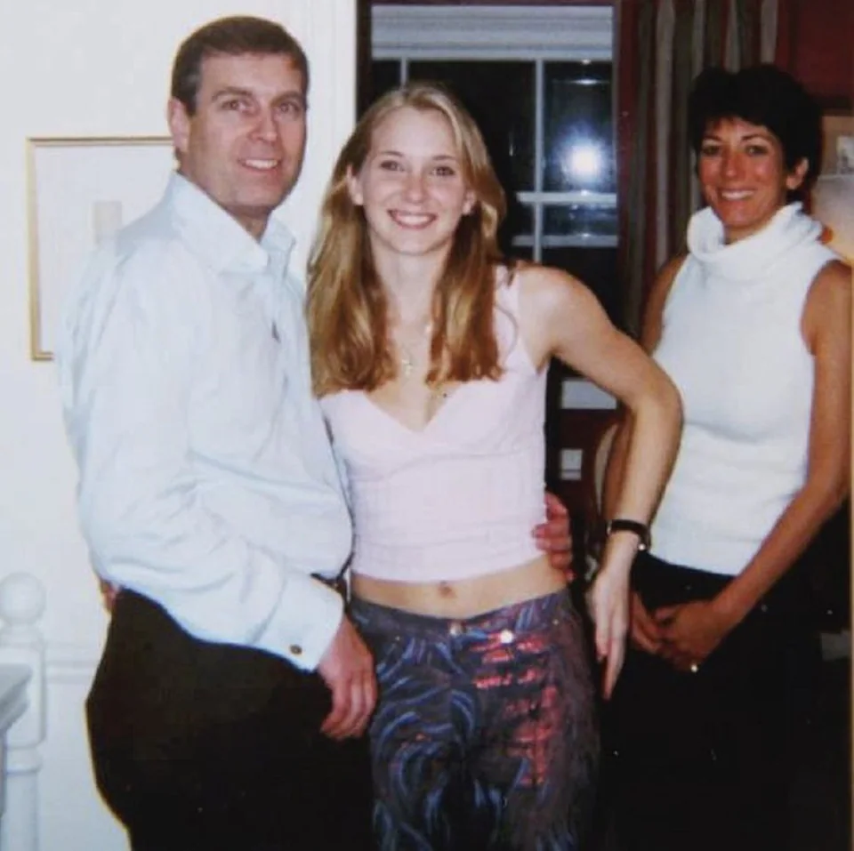 Prince Andrew with Virginia Giuffre and Ghislaine Maxwell. The prince denies allegations that he sexually abused Giuffre. Photo / PA Media