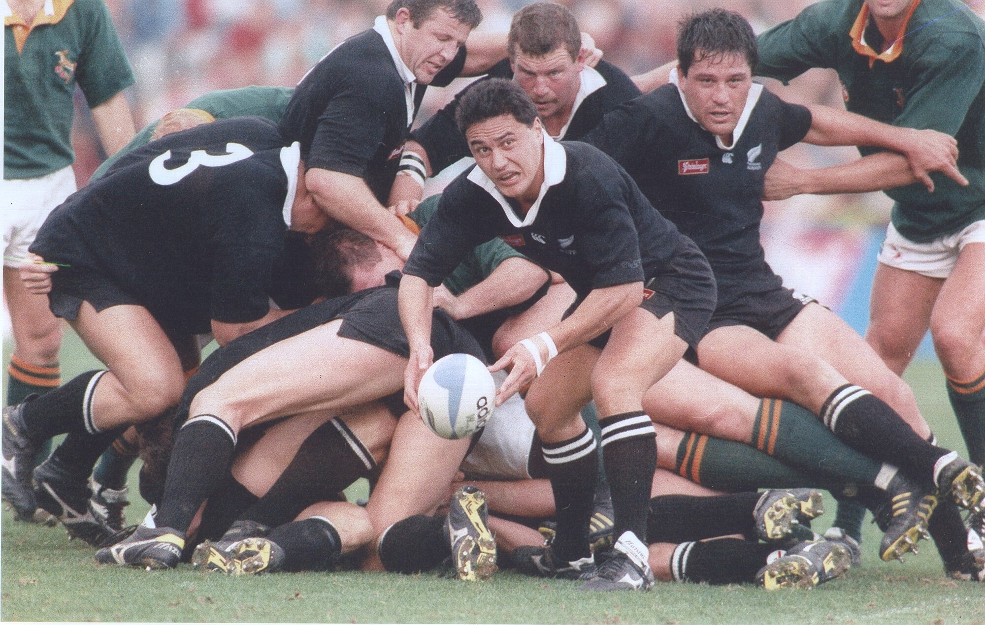 Graeme Bachop gets the ball away at Eden Park in 1994. Photo / NZ Herald