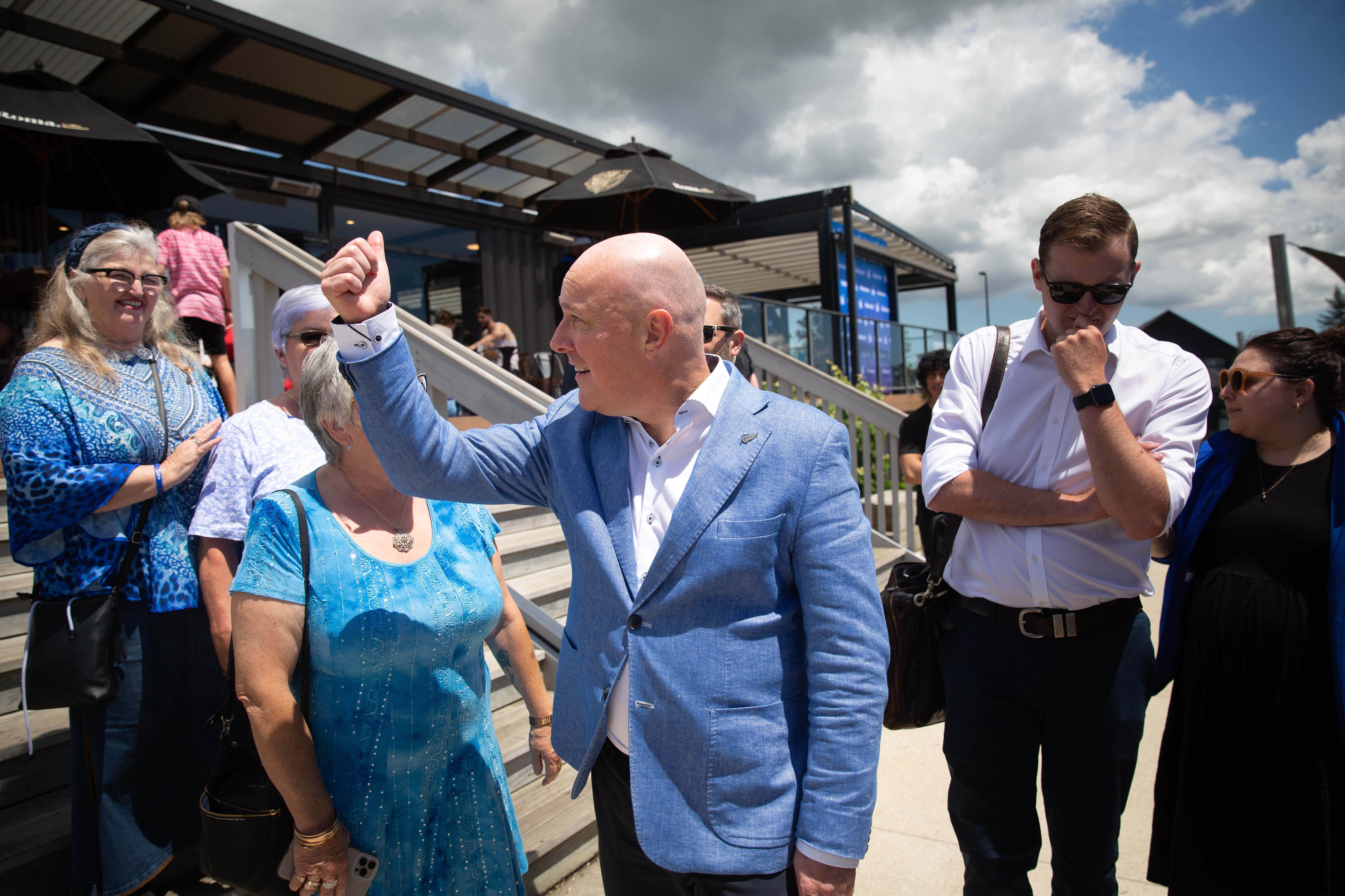 Prime Minister-elect Christopher Luxon met supporters at Rise and Shine Cafe in Paerata, Auckland yesterday. Photo / Sylvie Whinray