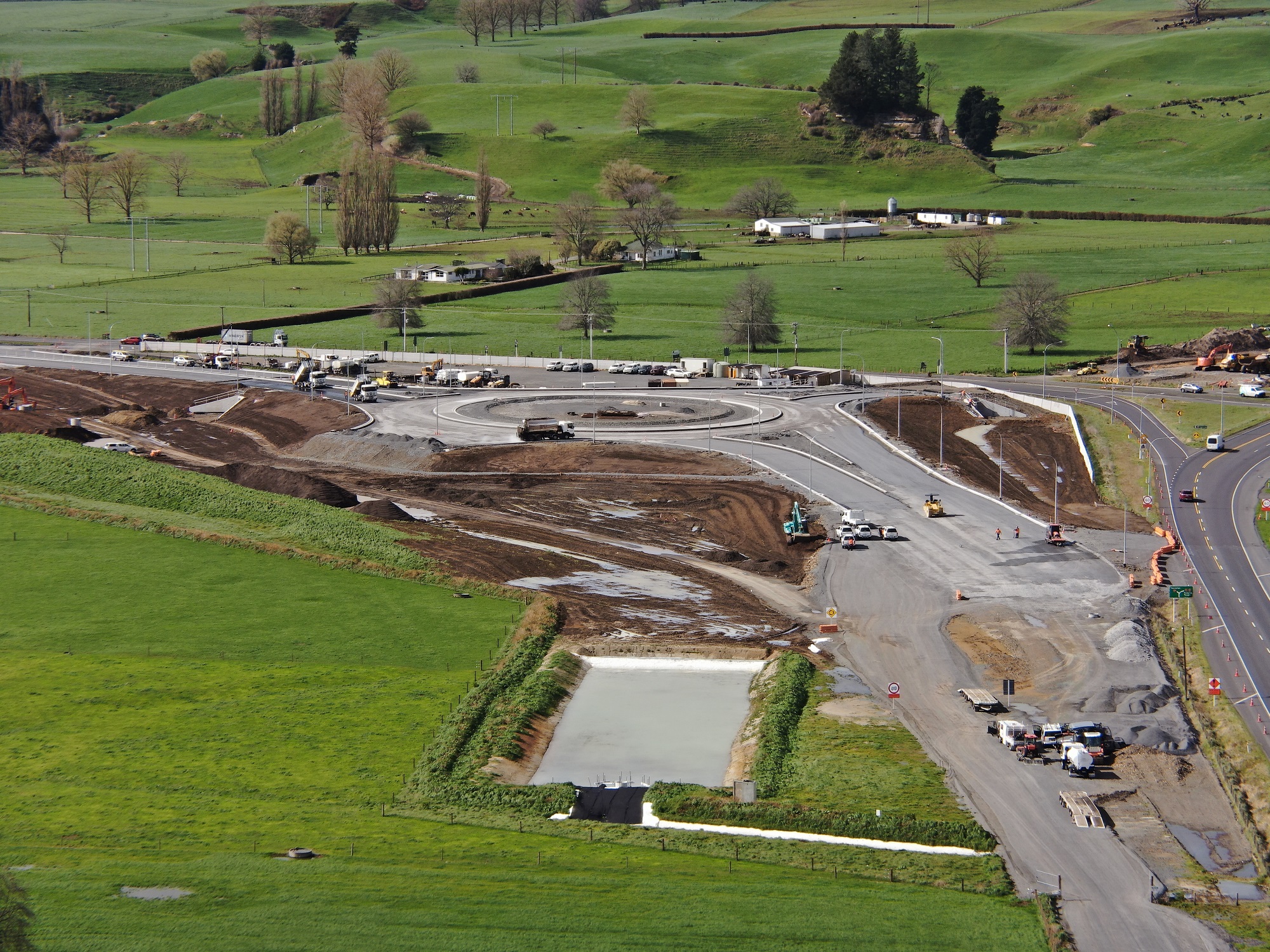 The Piarere roundabout, between Cambridge and Tirau, is taking shape. Photo / New Zealand Transport Agency Waka Kotahi