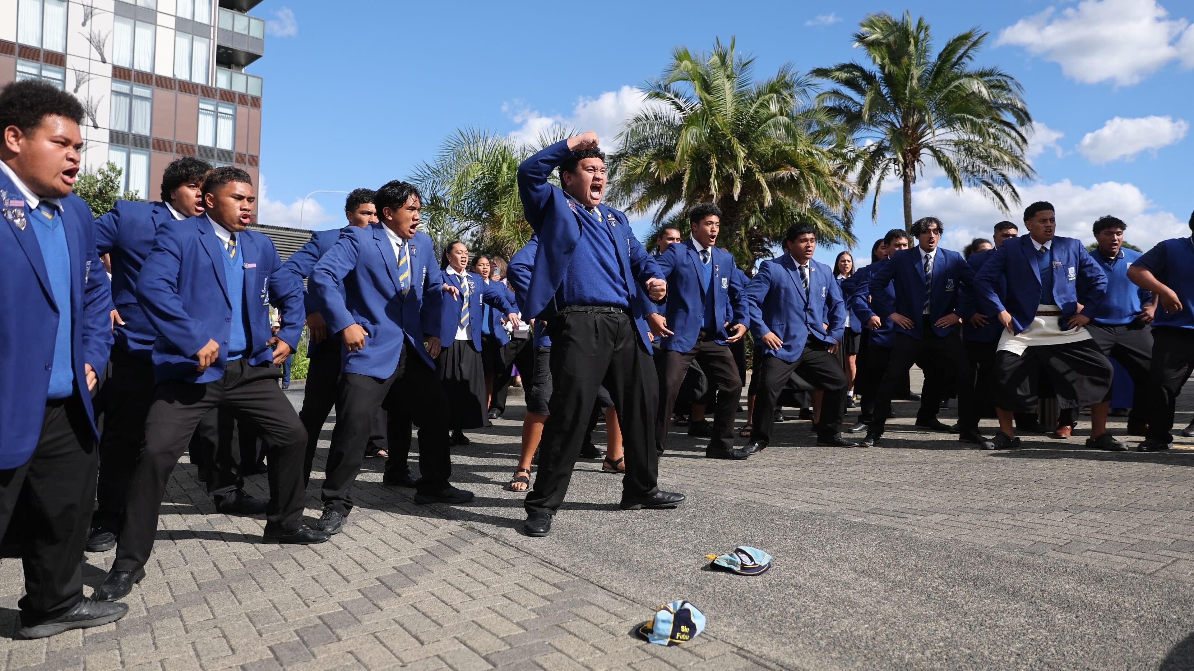 The haka was led by deputy head boy Seyliann Siafolau. Photo / Michael Craig