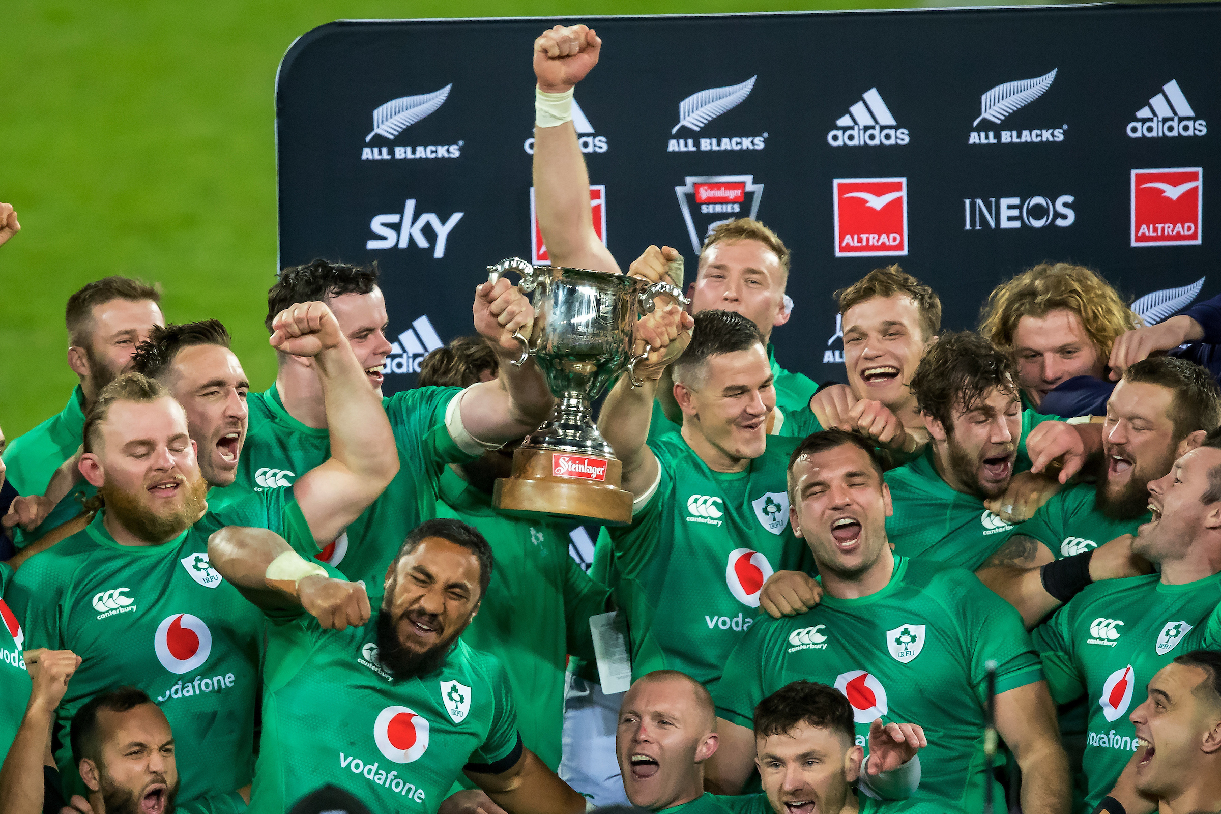 Ireland celebrate beating the All Blacks in their 2022 three-test series. Photo / Photosport
