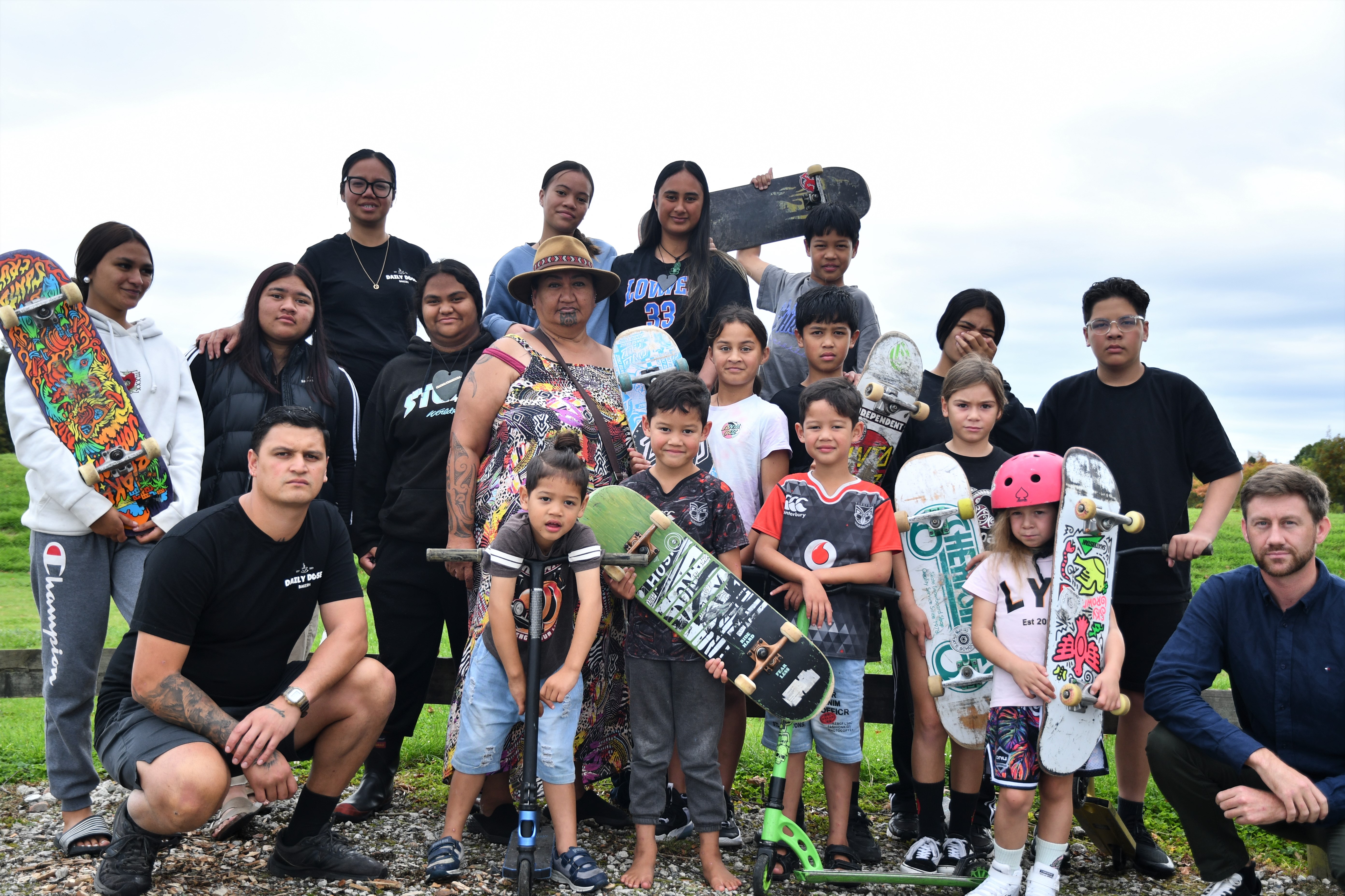 This group of friends and family support a project to see a new skate park built at Kuirau Park. Photo / Laura Smith