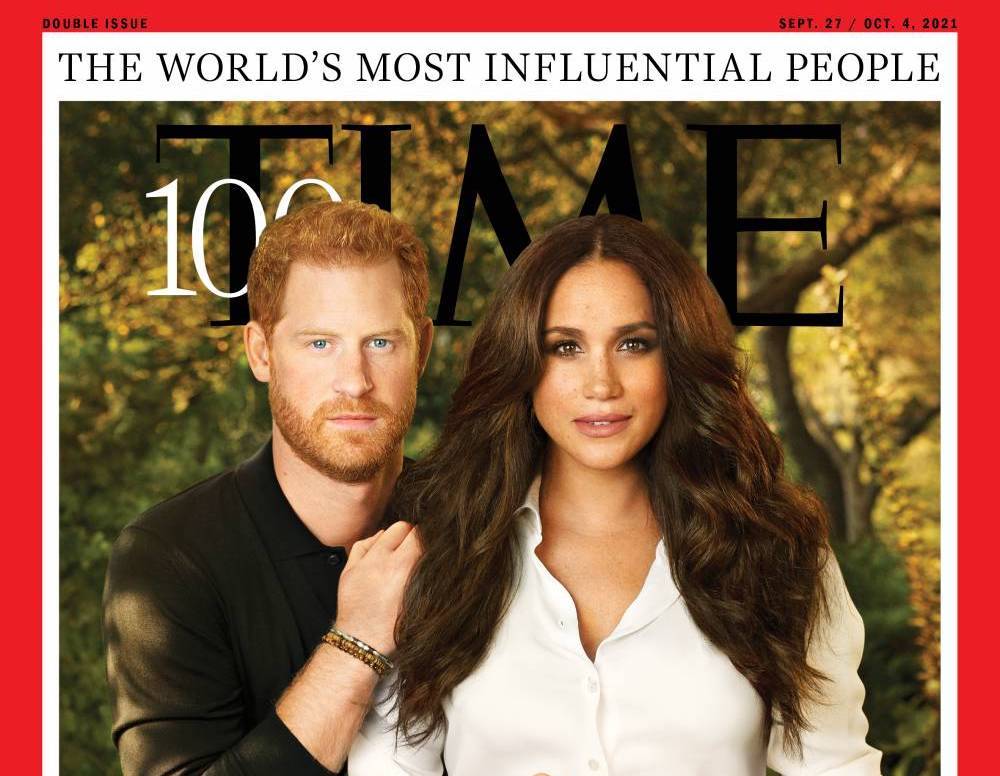 Prince Harry and Meghan, the Duke and Duchess of Sussex, on the cover of Time magazine. Photo / Time