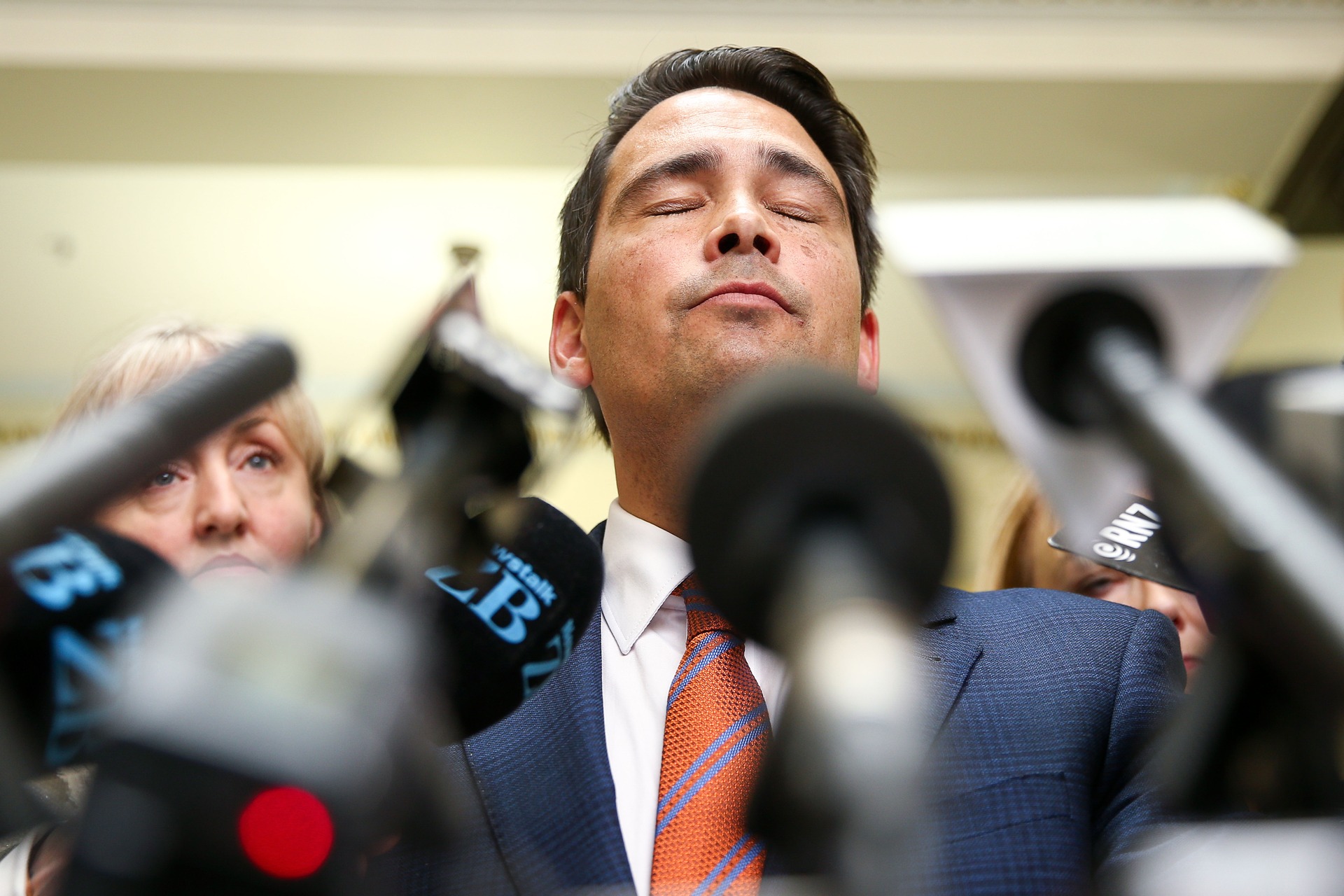 National Party leader Simon Bridges takes a moment last month before discussing National MP Jami-Lee Ross. Photo / Getty Images