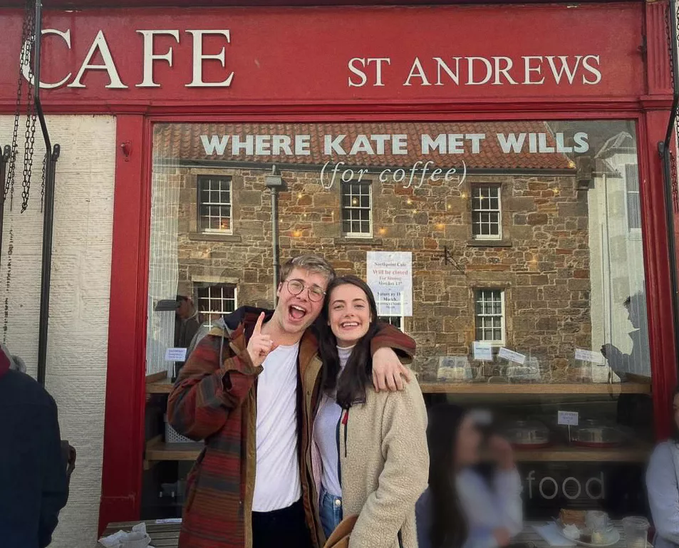 Ed McVey and Meg Ballamy at the University of St Andrews. Photo / Netflix