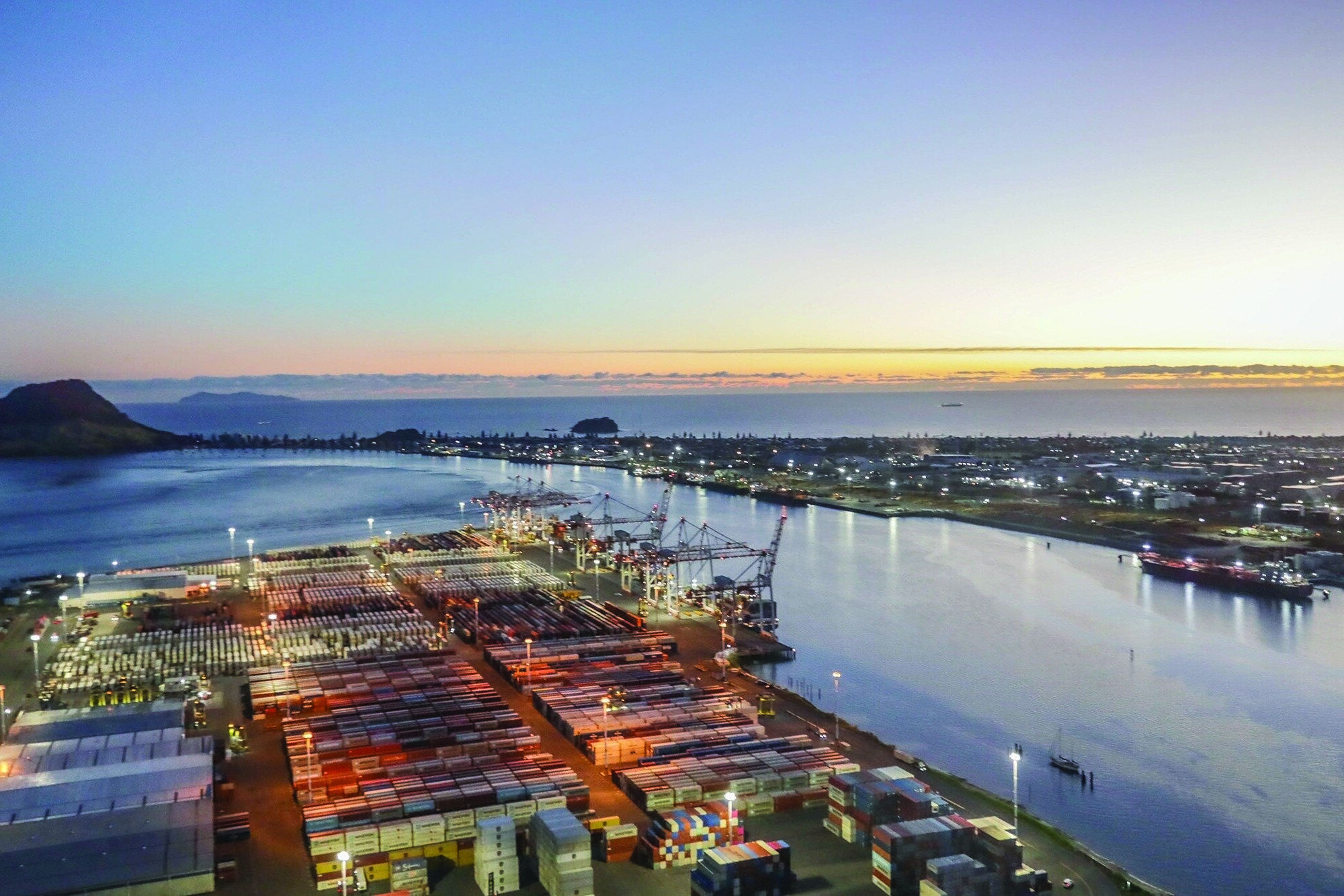 The Port of Tauranga and Mauao at sunrise. Photo / Kelly O'Hara