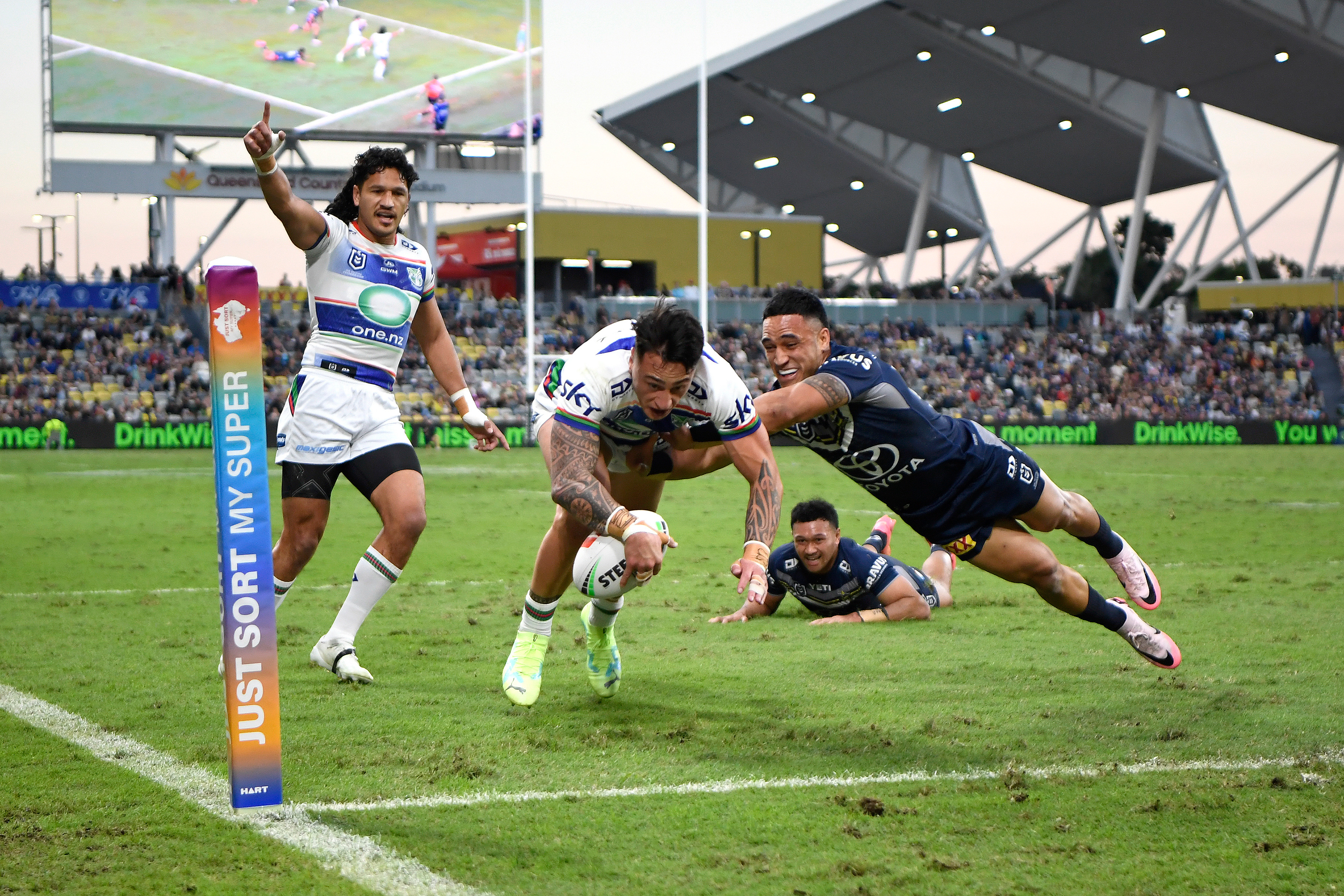 Charnze Nicoll-Klokstad scored two tries in the Warriors' win over the Cowboys. Photo / NRL Photos, Photosport