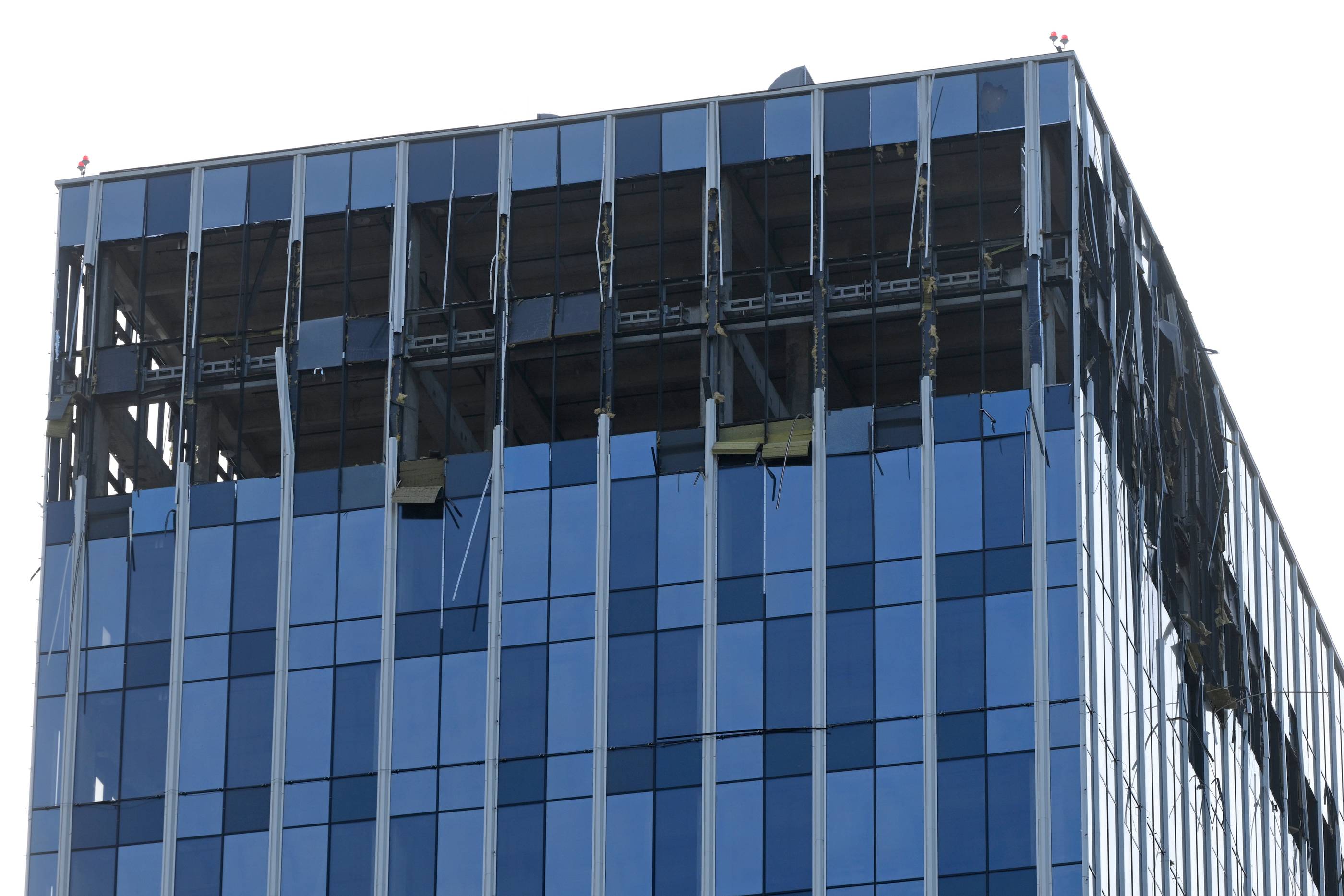 A view of the damaged building is shown after a reported drone attack in Moscow, Russia. Photo / AP