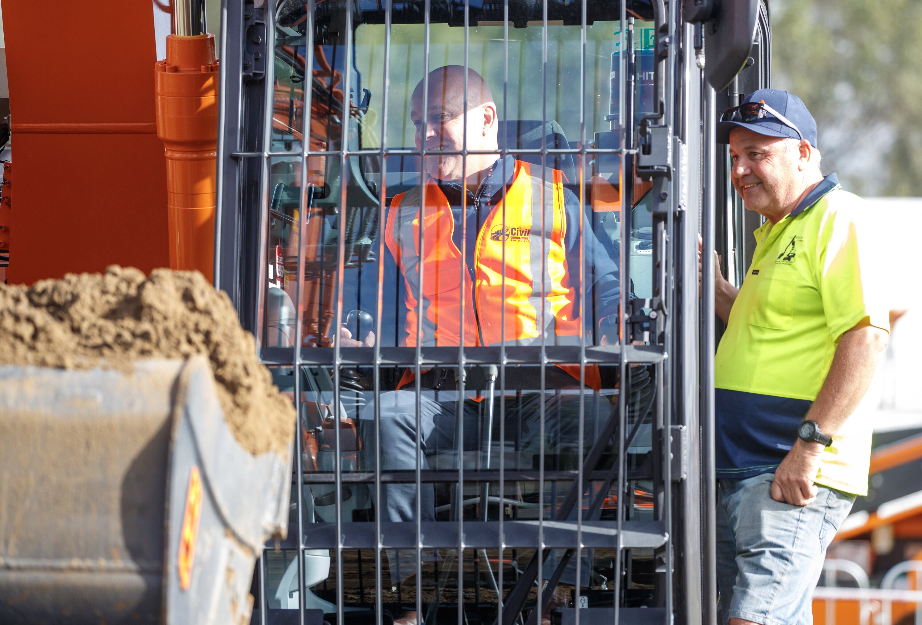 Prime Minister Christopher Luxon had the controls of a digger during the Central Districts Field Days. Photo / Mark Mitchell