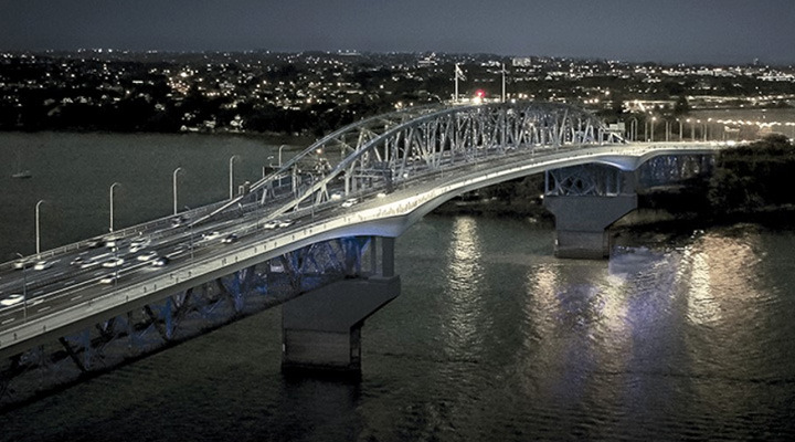 The SkyPath will allow pedestrians and cyclists to cross the Auckland Harbour Bridge. Photo / Artist's impression 